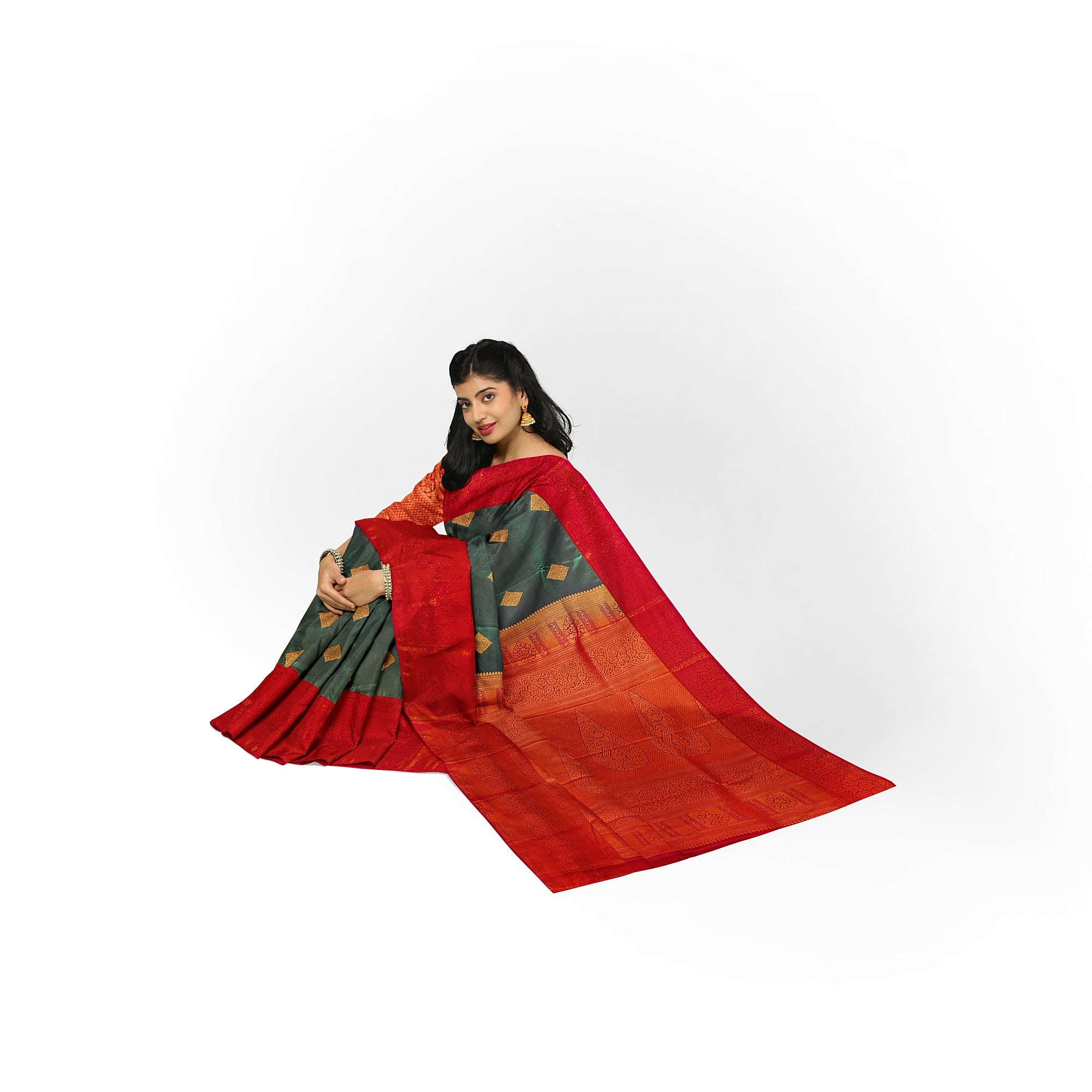 Parrot Green Saree with Red Traditional Border – A Classic Blend of Heritage and Grace - New Sudarshan Silks`
