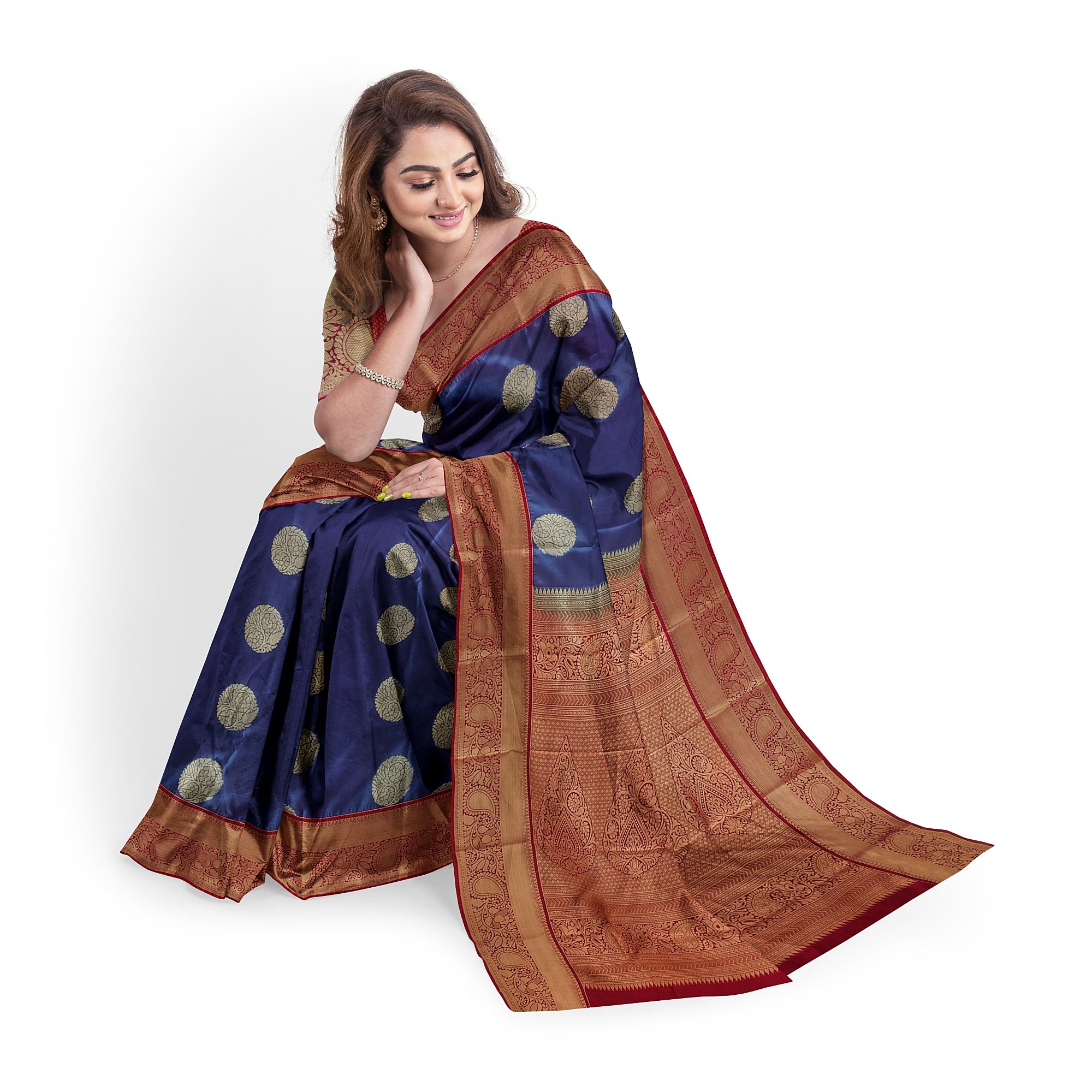 Peacock Blue Semi Kanchi Silk Saree with Red Border – Timeless Festive Charm - New Sudarshan Silks`