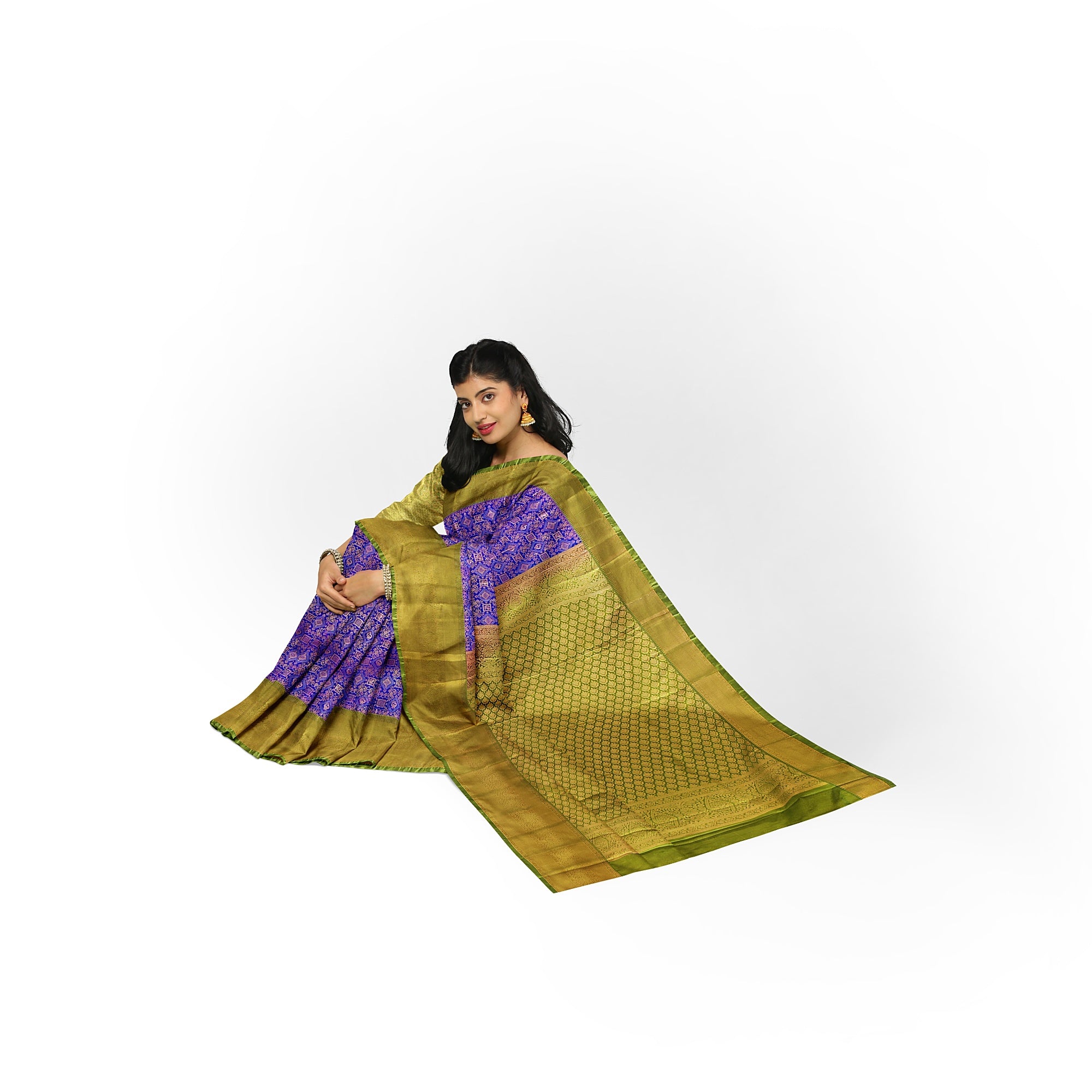 Violet Brocade Saree with Green Border – New Arrival - New Sudarshan Silks`