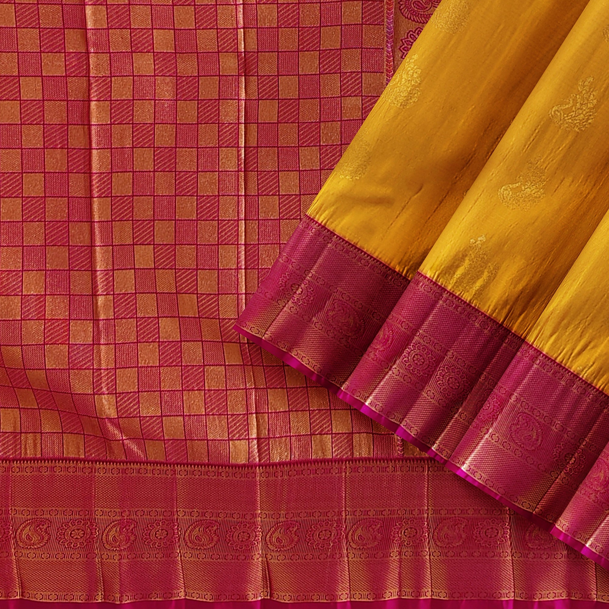Yellow Saree with Zari Lines and Pink Border – Traditional Elegance with a Modern Twist - New Sudarshan Silks`