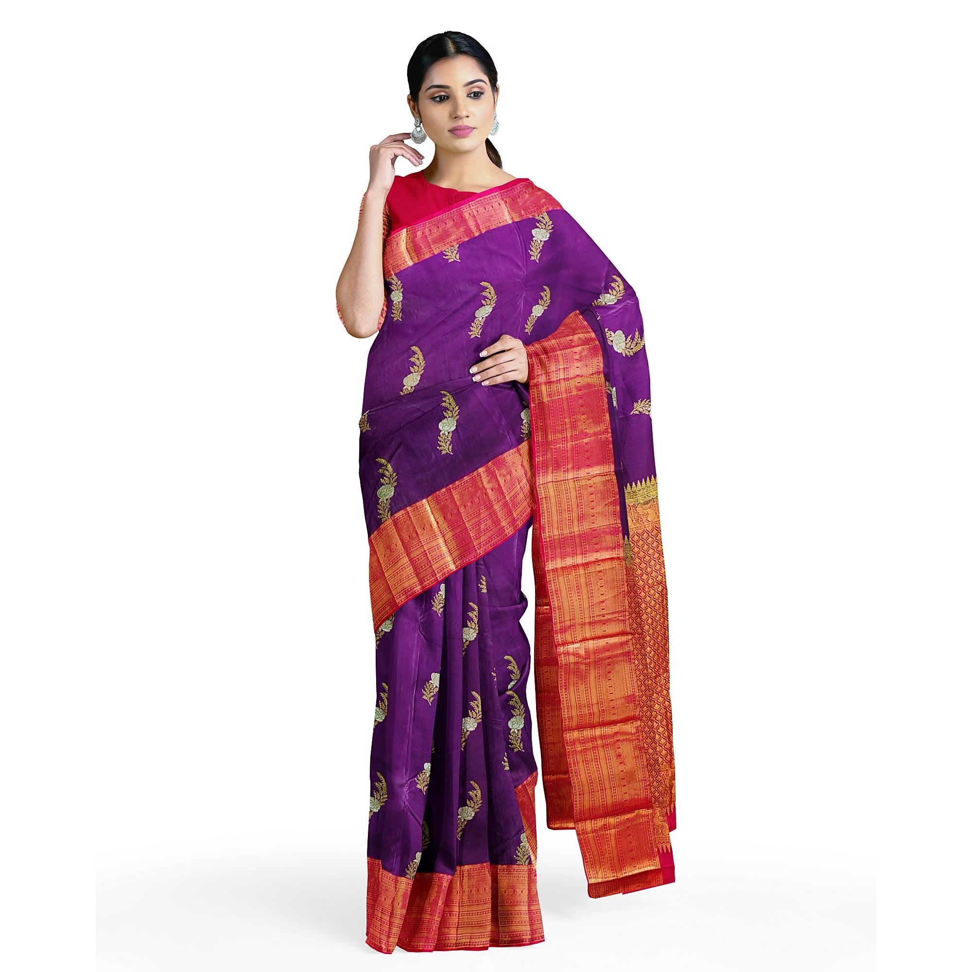 Wine Saree with Red Border – Traditional Elegance for Every Occasion - New Sudarshan Silks`