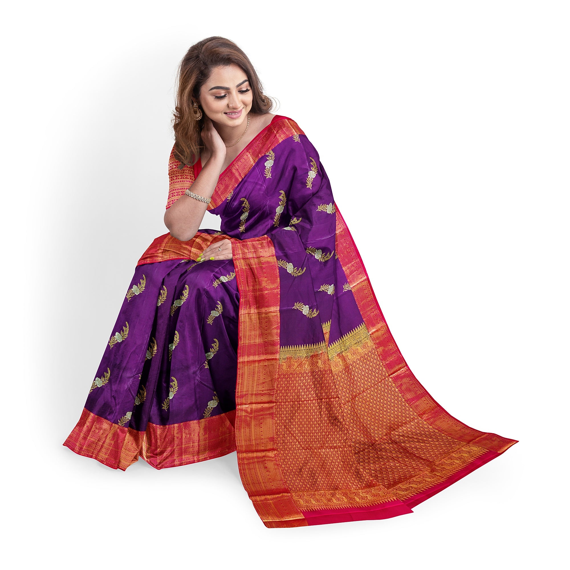 Wine Saree with Red Border – Traditional Elegance for Every Occasion - New Sudarshan Silks`