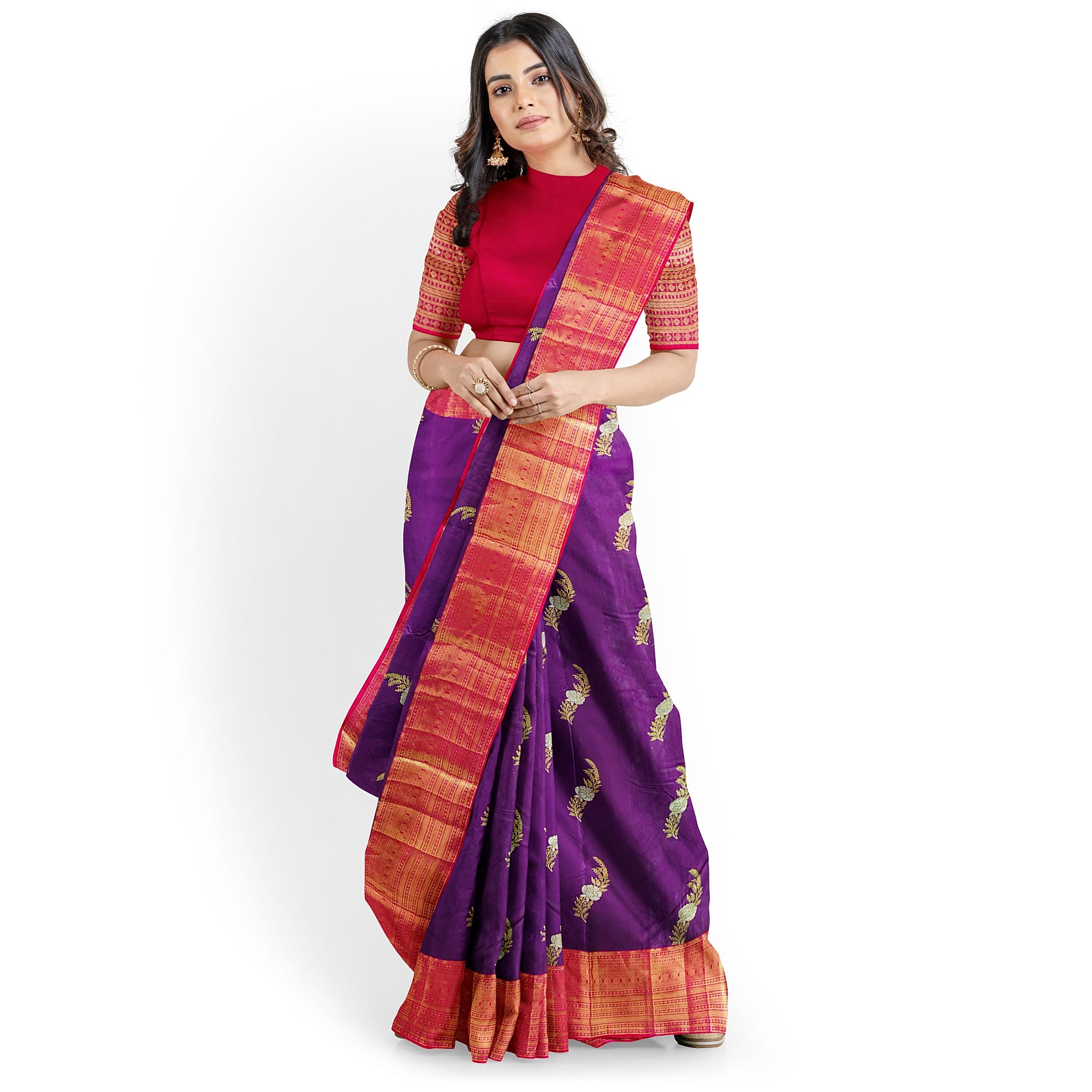 Wine Saree with Red Border – Traditional Elegance for Every Occasion - New Sudarshan Silks`