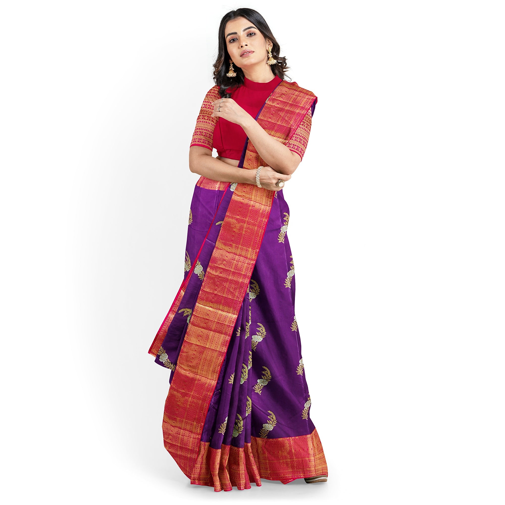 Wine Saree with Red Border – Traditional Elegance for Every Occasion - New Sudarshan Silks`