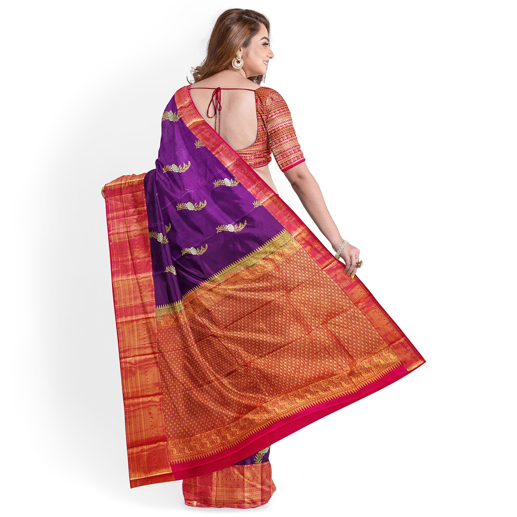 Wine Saree with Red Border – Traditional Elegance for Every Occasion - New Sudarshan Silks`