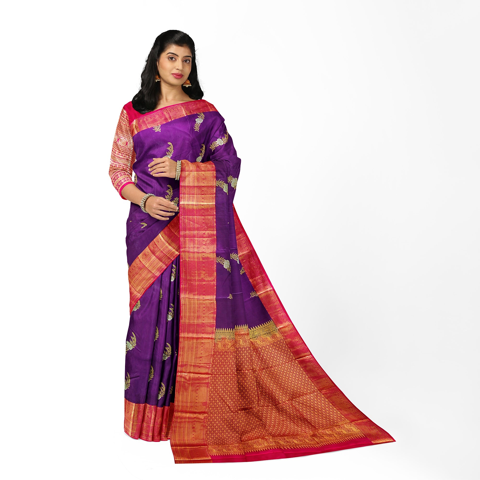 Wine Saree with Red Border – Traditional Elegance for Every Occasion - New Sudarshan Silks`