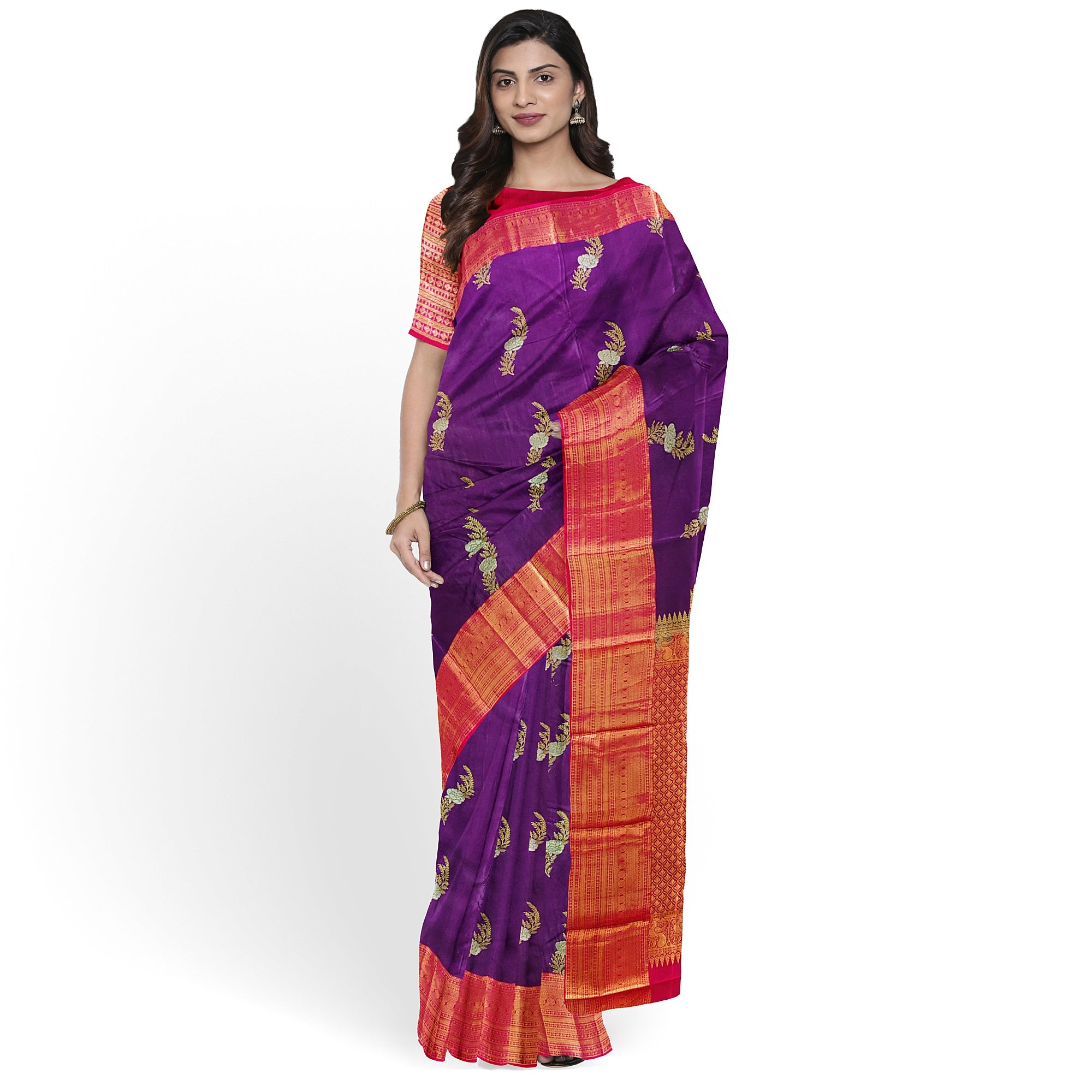 Wine Saree with Red Border – Traditional Elegance for Every Occasion - New Sudarshan Silks`