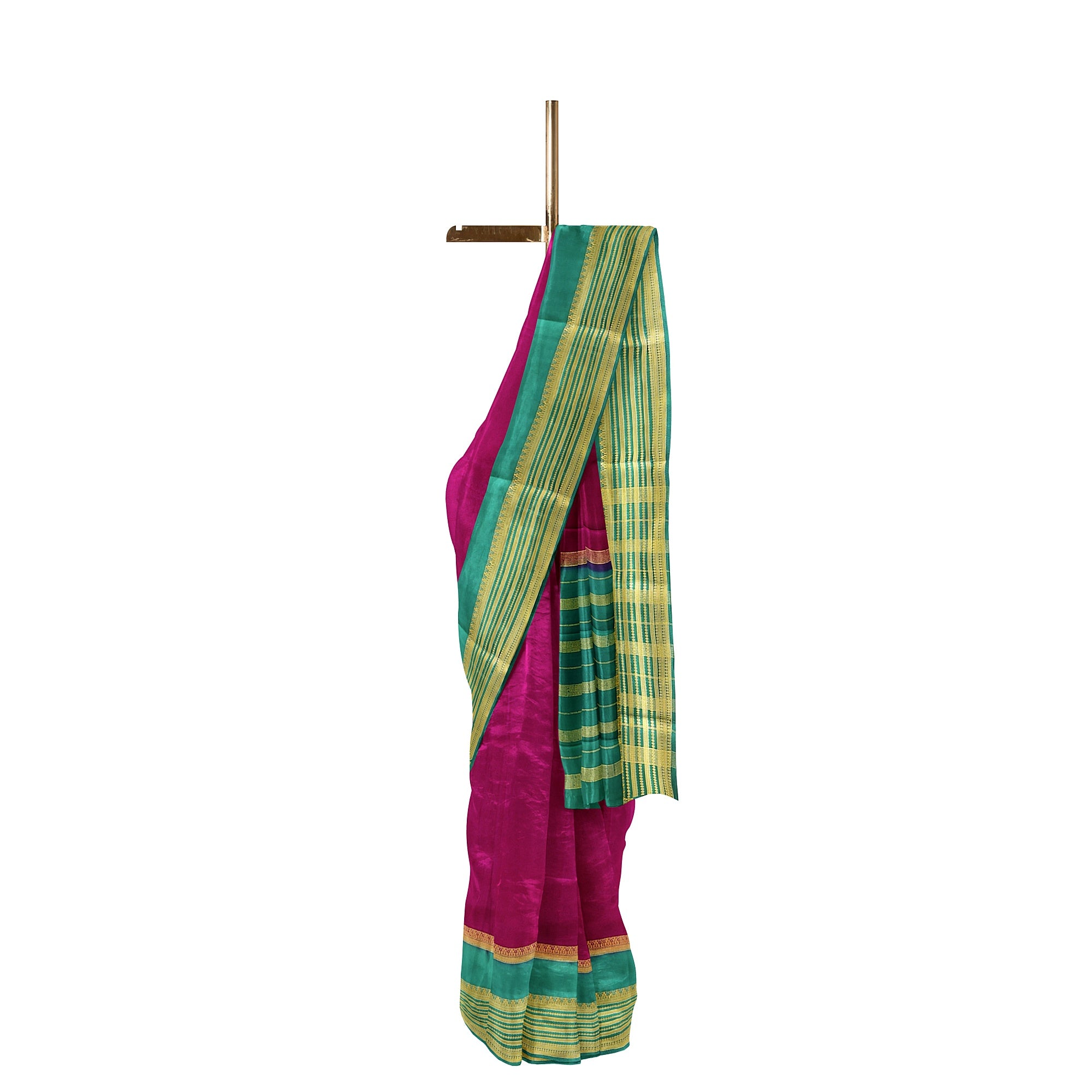Maroon Saree – Green Border with Gold Zari – Shop Online