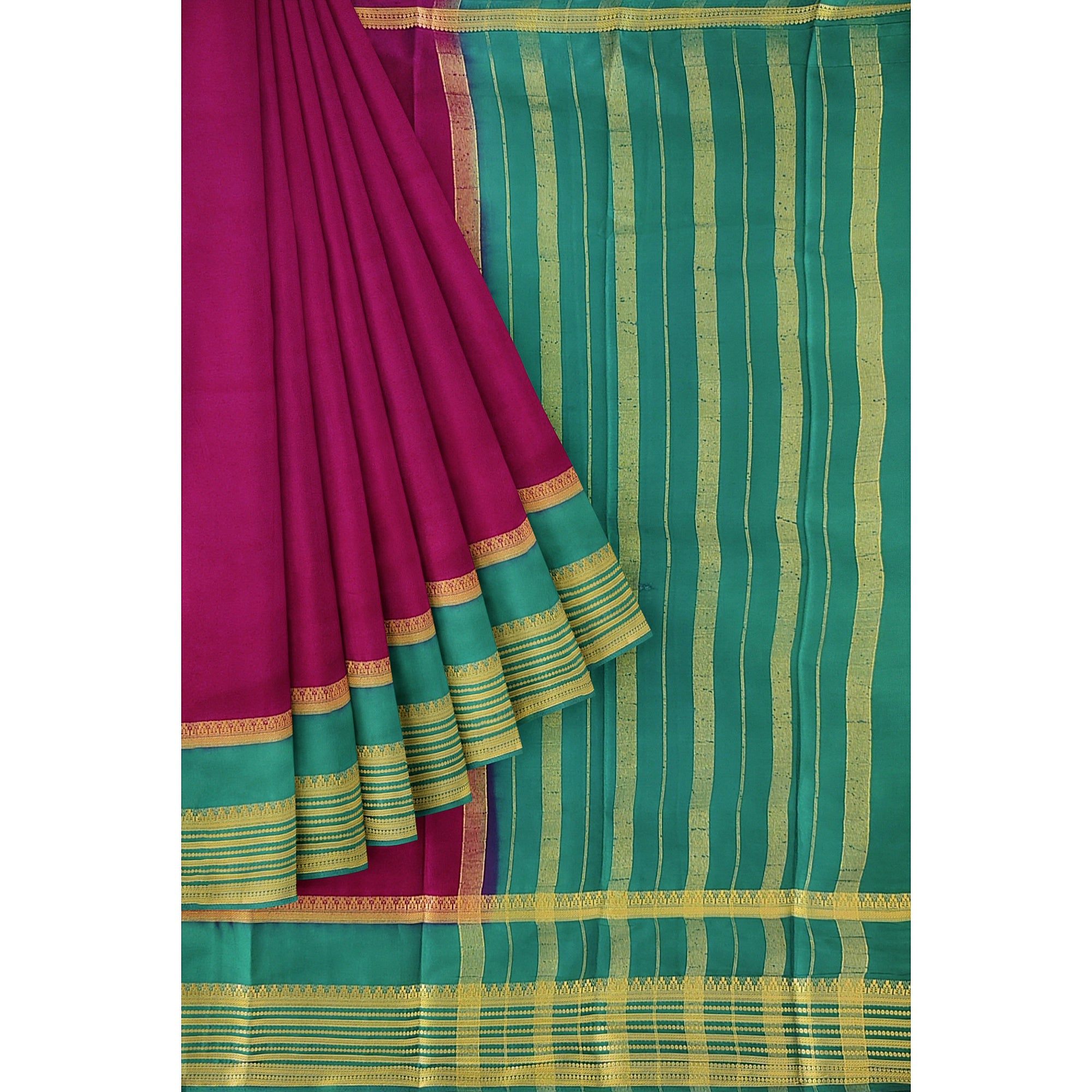 Maroon Saree – Green Border with Gold Zari – Shop Online