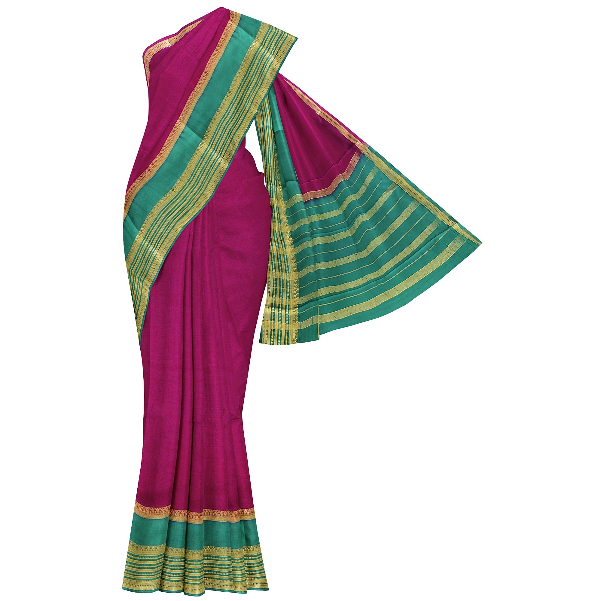 Maroon Saree – Green Border with Gold Zari – Shop Online