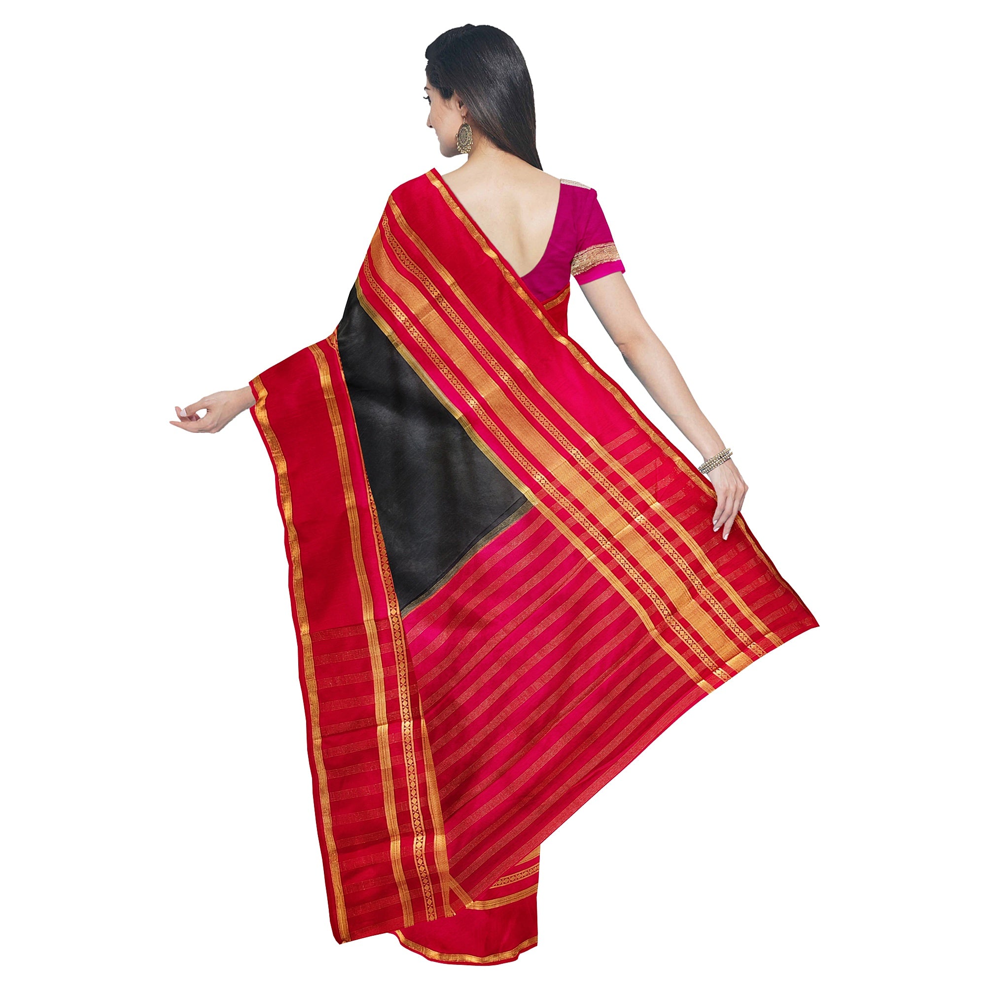 Black Saree with Pink 2D Design – Rare Collection – Shop Online