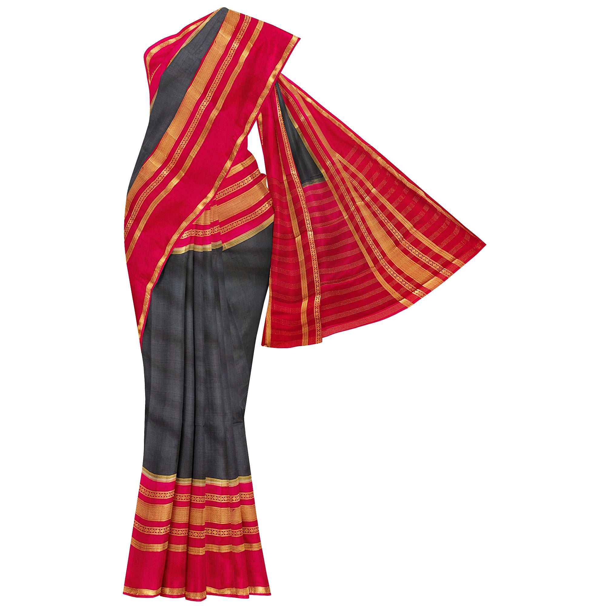 Black Saree with Pink 2D Design – Rare Collection – Shop Online