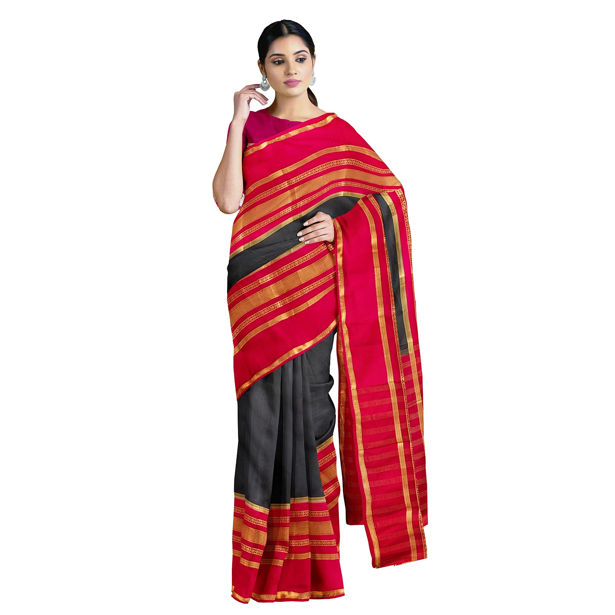 Black Saree with Pink 2D Design – Rare Collection – Shop Online