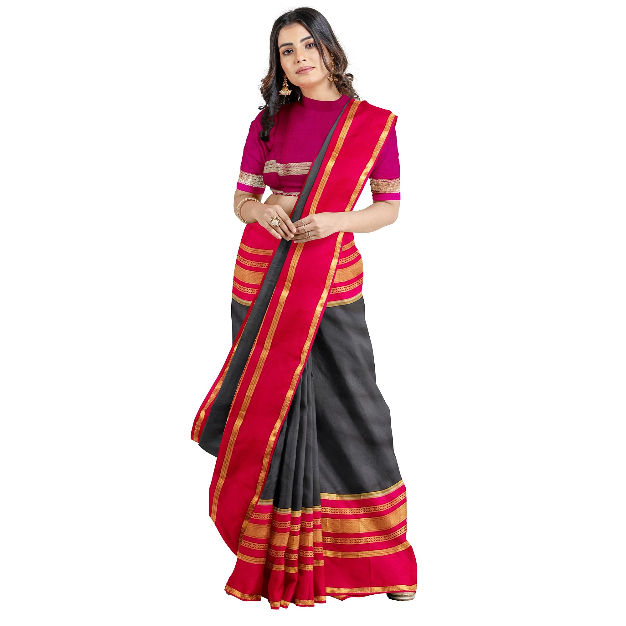 Black Saree with Pink 2D Design – Rare Collection – Shop Online
