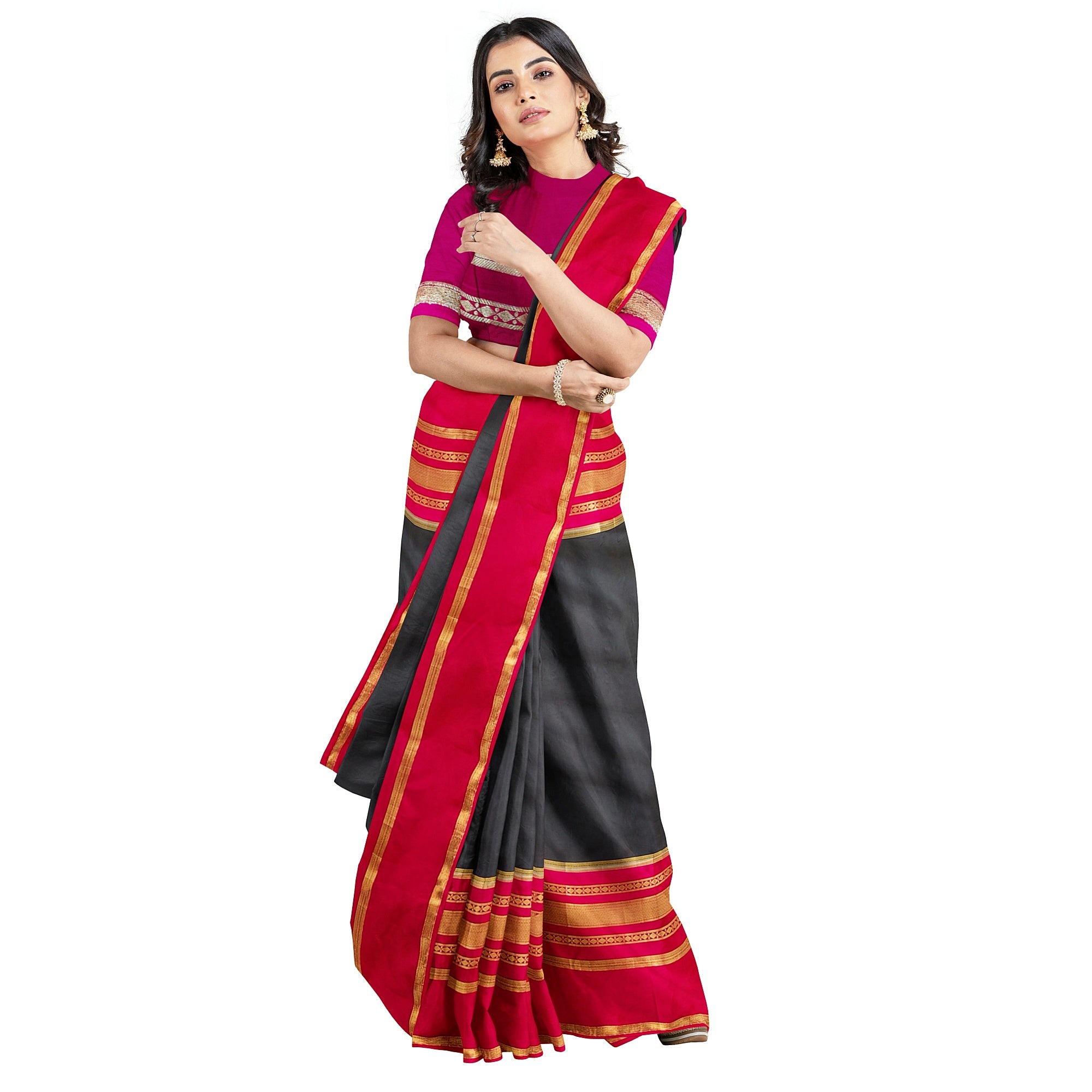 Black Saree with Pink 2D Design – Rare Collection – Shop Online