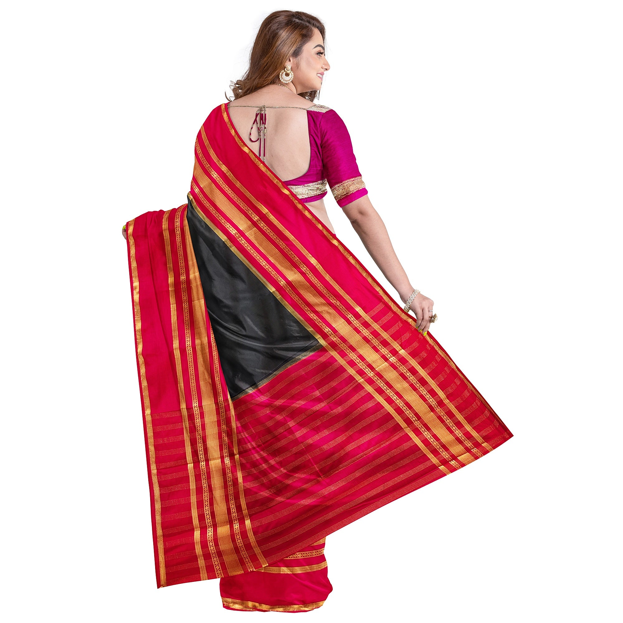 Black Saree with Pink 2D Design – Rare Collection – Shop Online