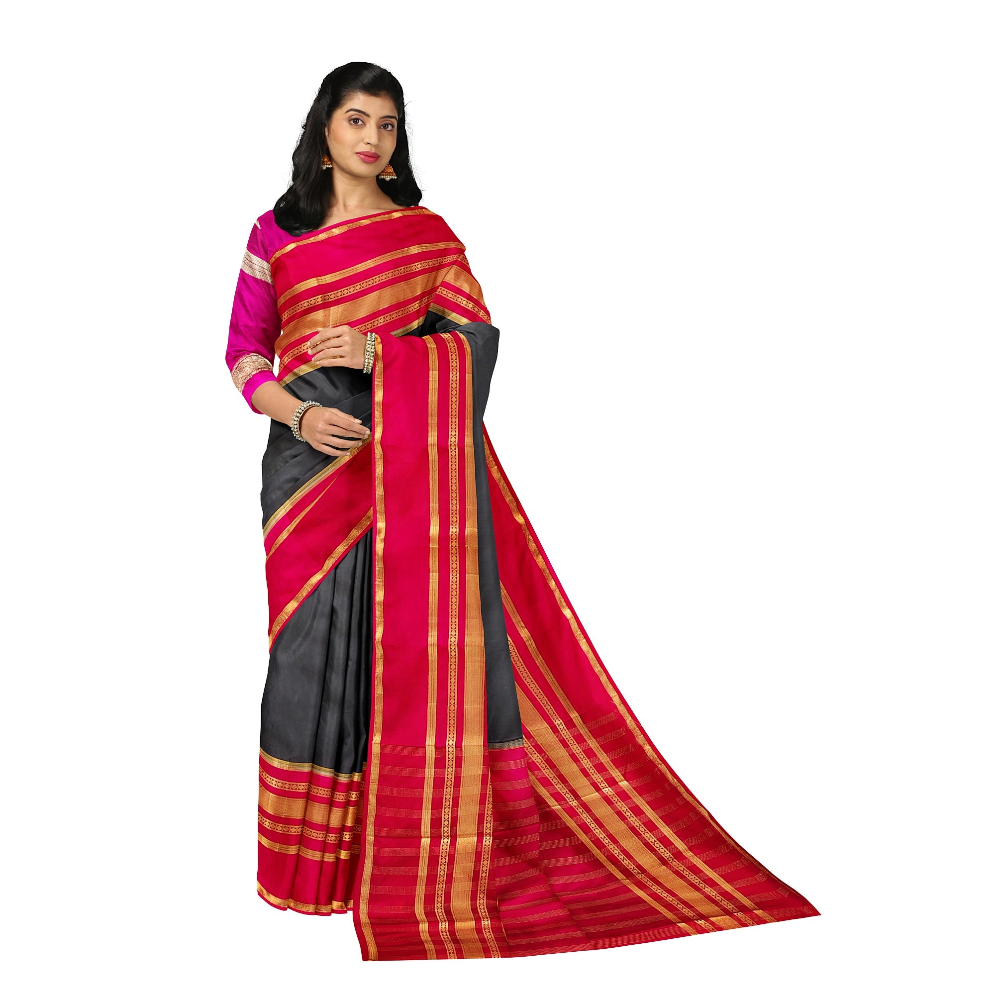 Black Saree with Pink 2D Design – Rare Collection – Shop Online