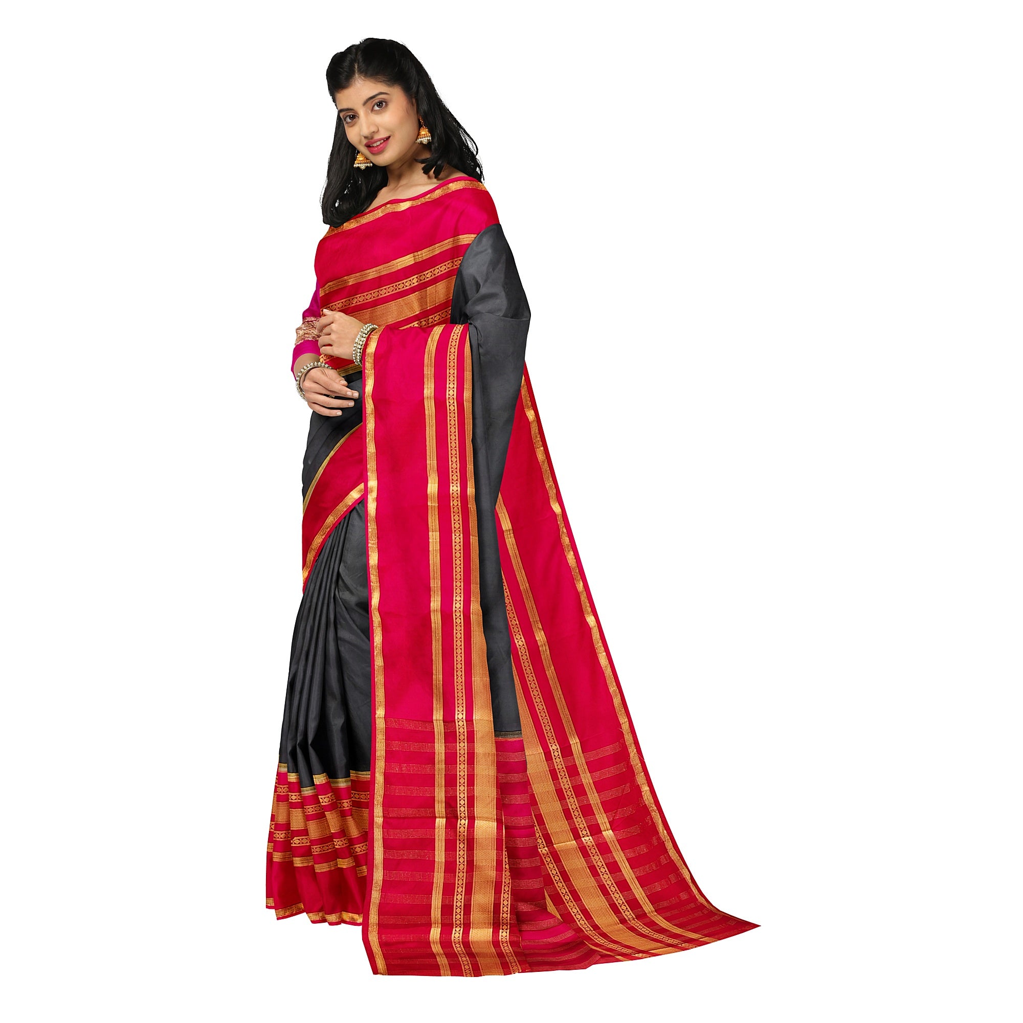 Black Saree with Pink 2D Design – Rare Collection – Shop Online