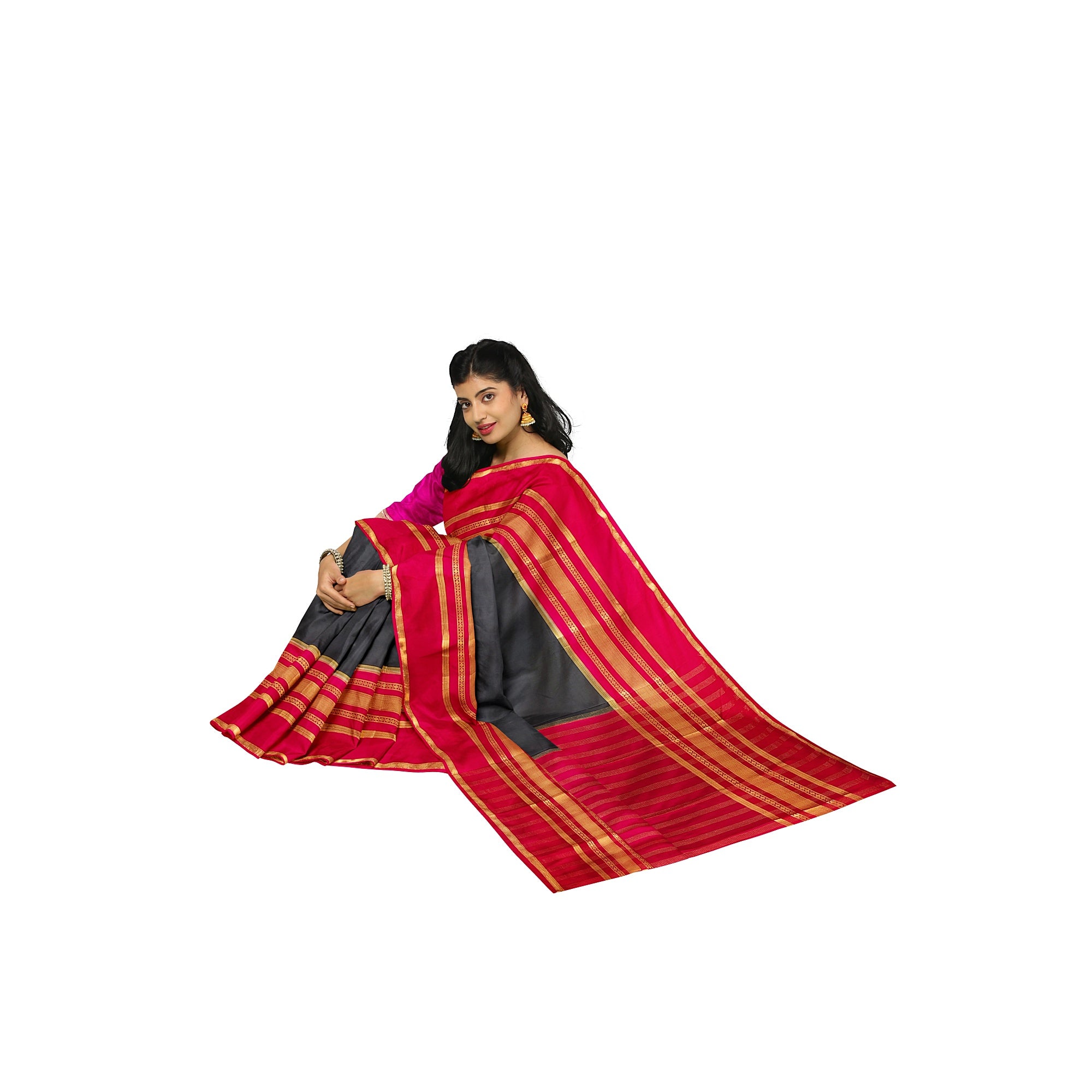 Black Saree with Pink 2D Design – Rare Collection – Shop Online