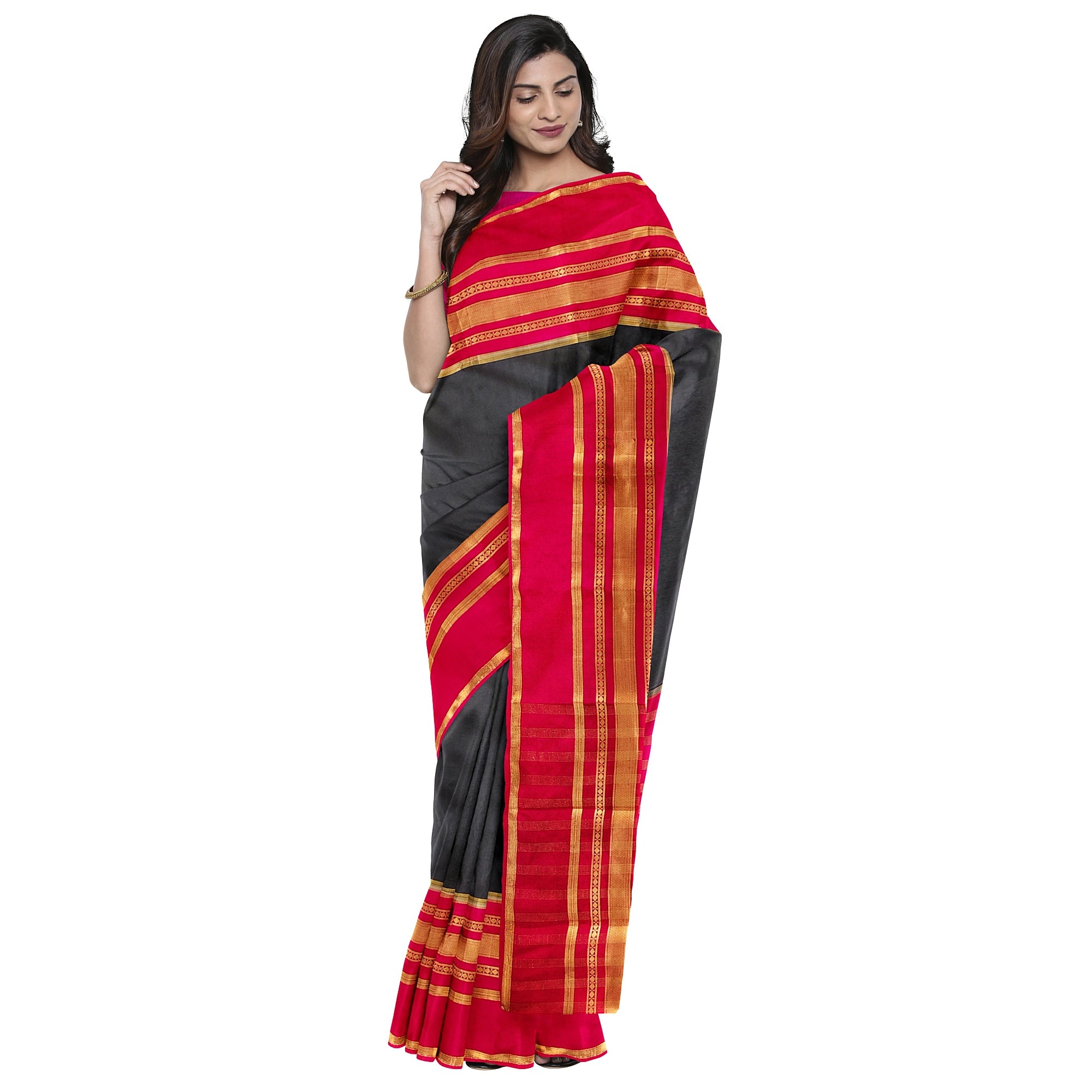 Black Saree with Pink 2D Design – Rare Collection – Shop Online