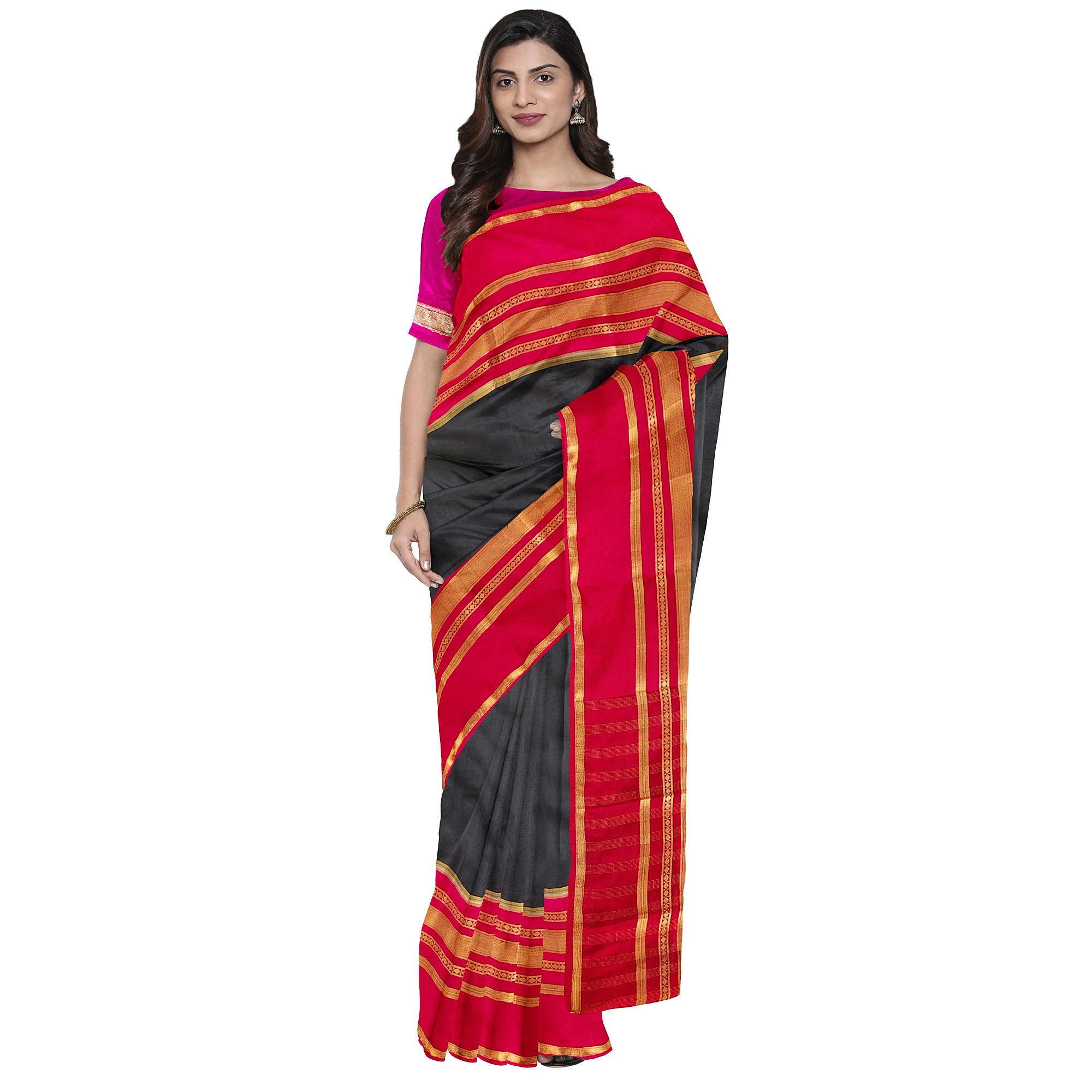 Black Saree with Pink 2D Design – Rare Collection – Shop Online