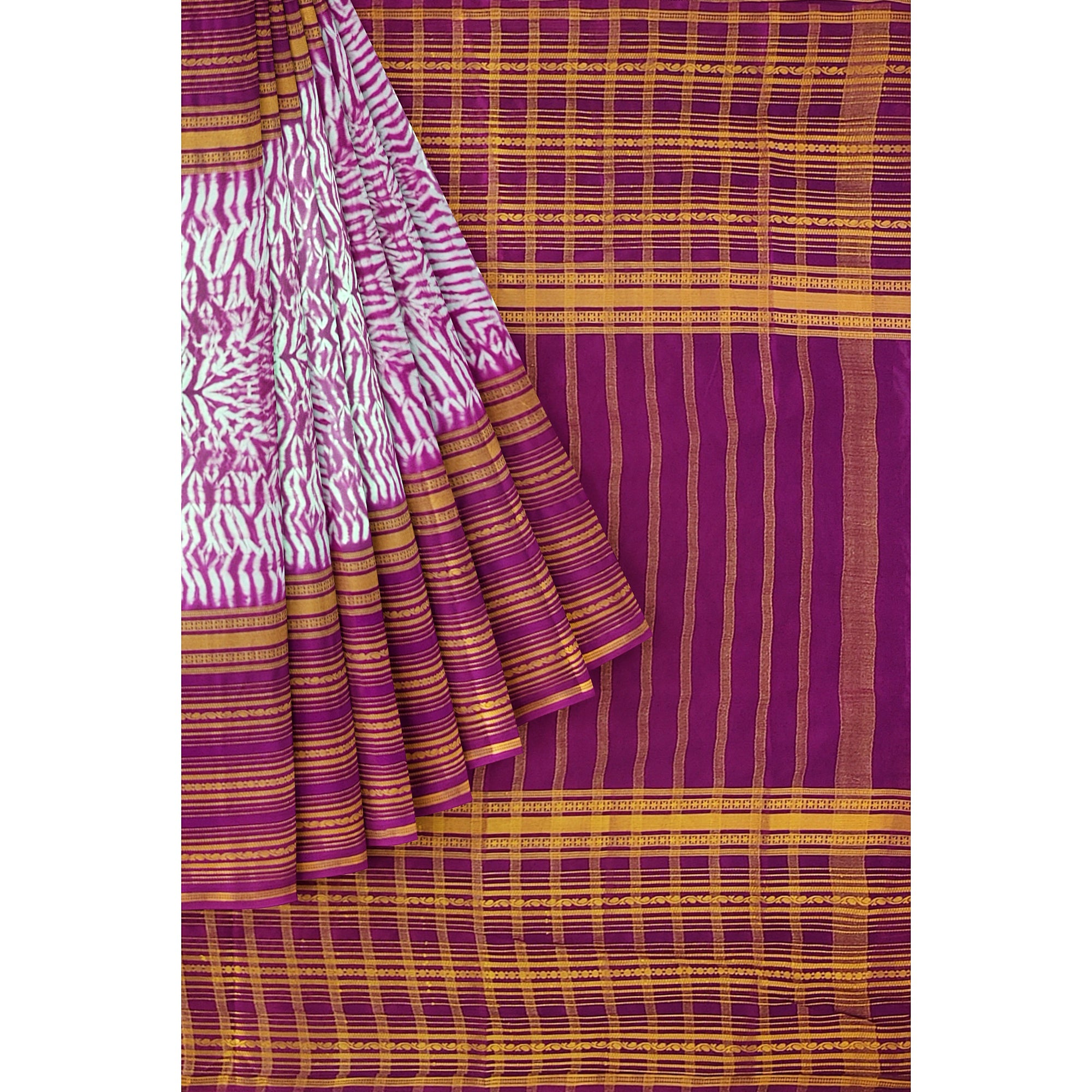 Maroon Semi Mysore Silk Saree – Dye Print Pattern – Shop Online