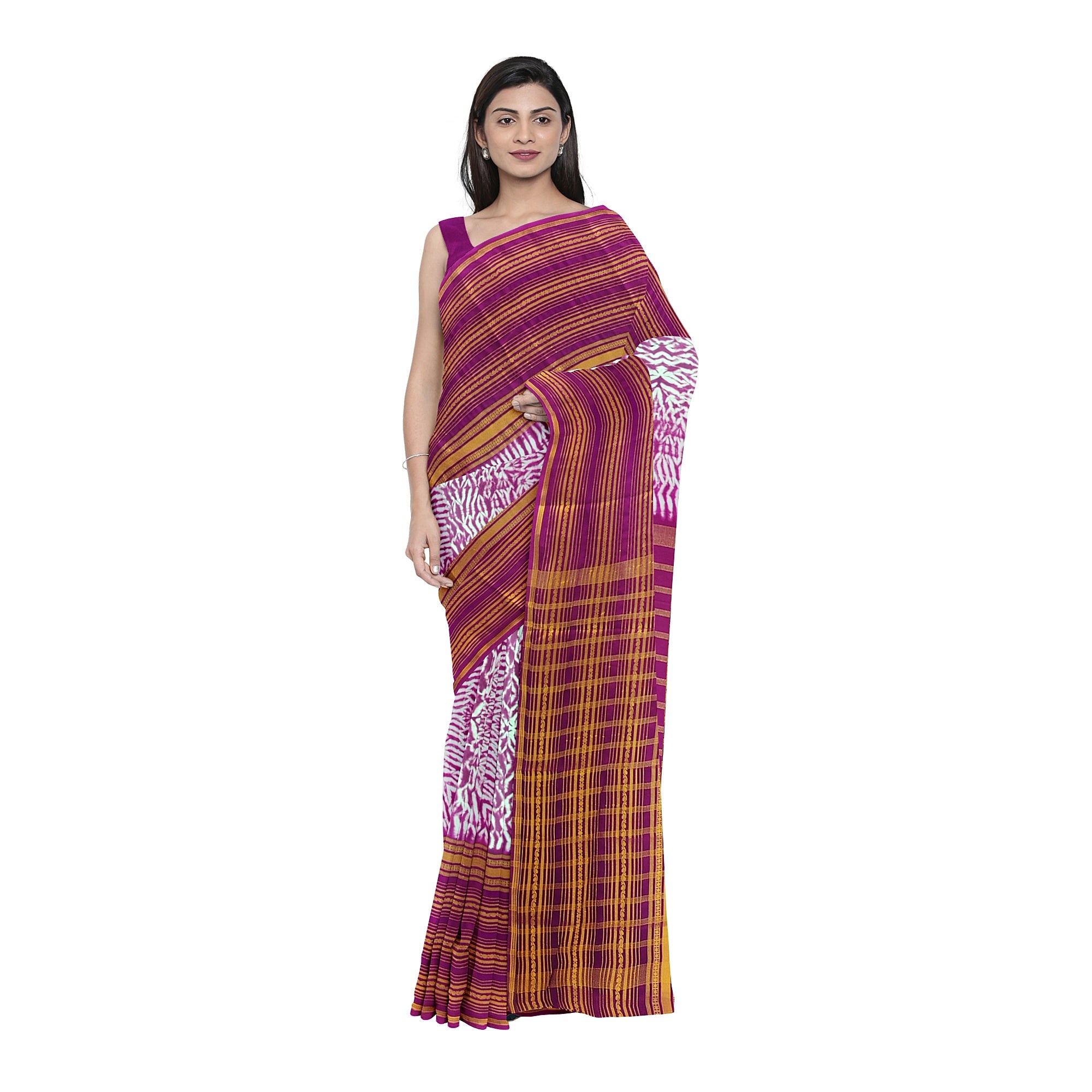 Maroon Semi Mysore Silk Saree – Dye Print Pattern – Shop Online