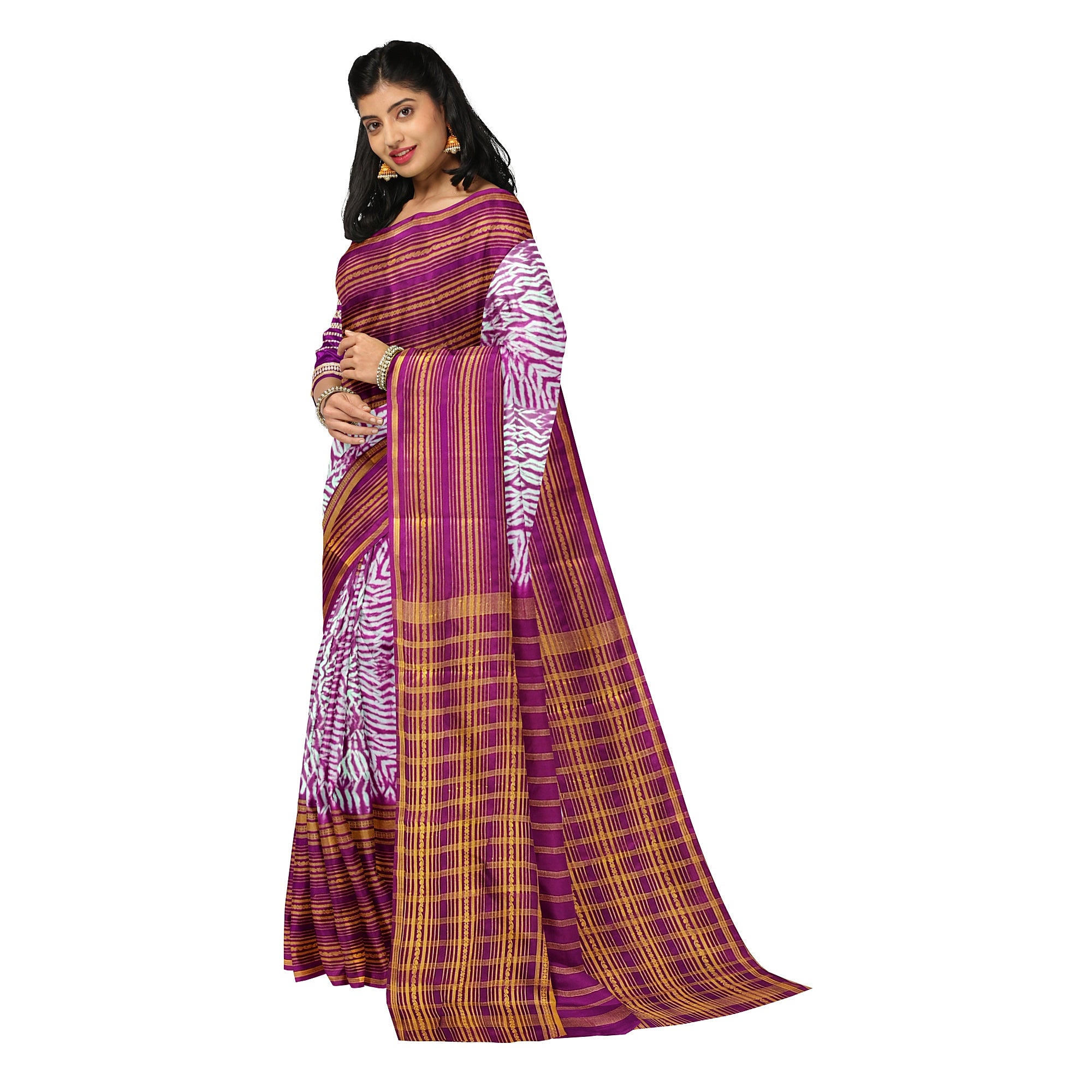 Maroon Semi Mysore Silk Saree – Dye Print Pattern – Shop Online