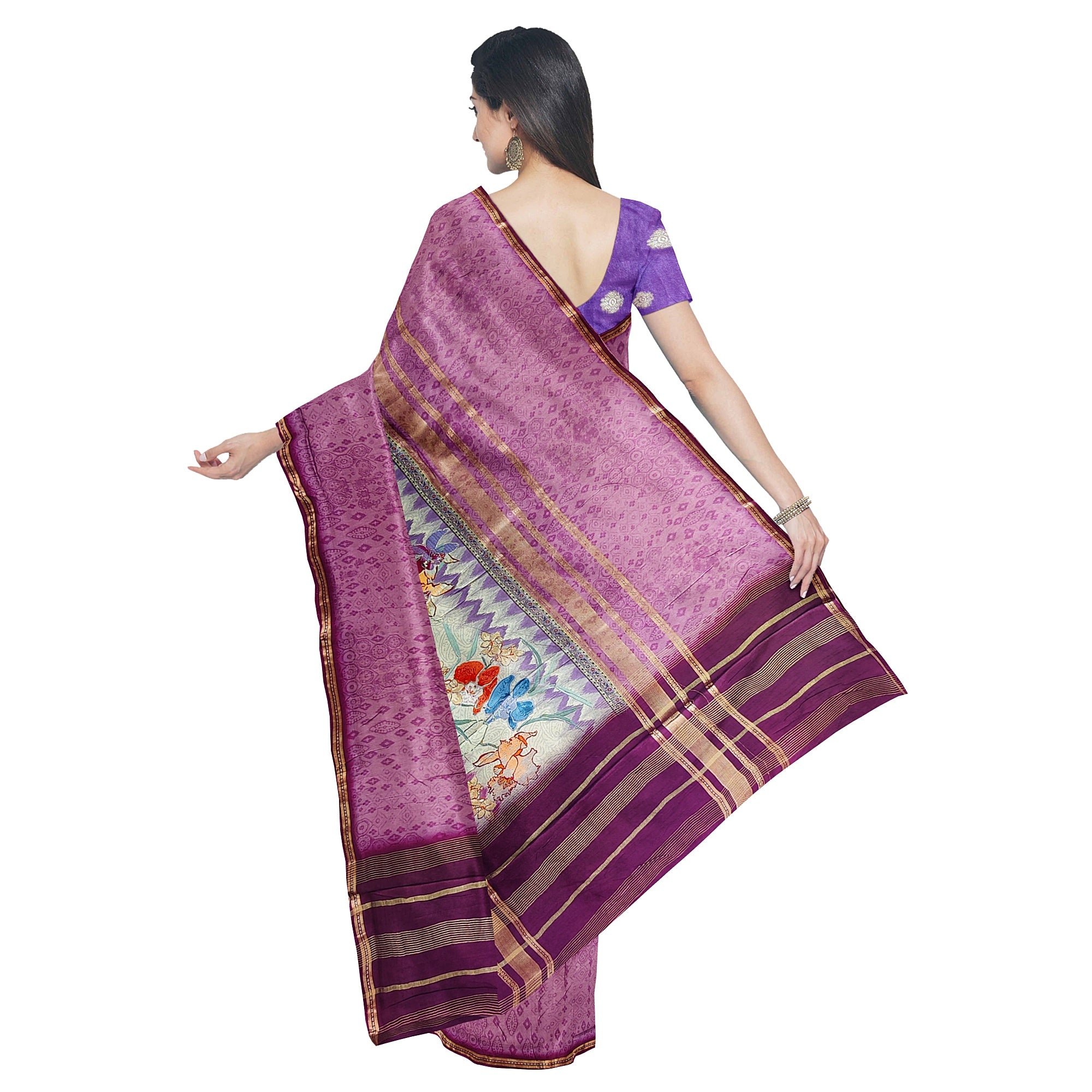 Onion shade Printed Fancy Saree – Shop Online