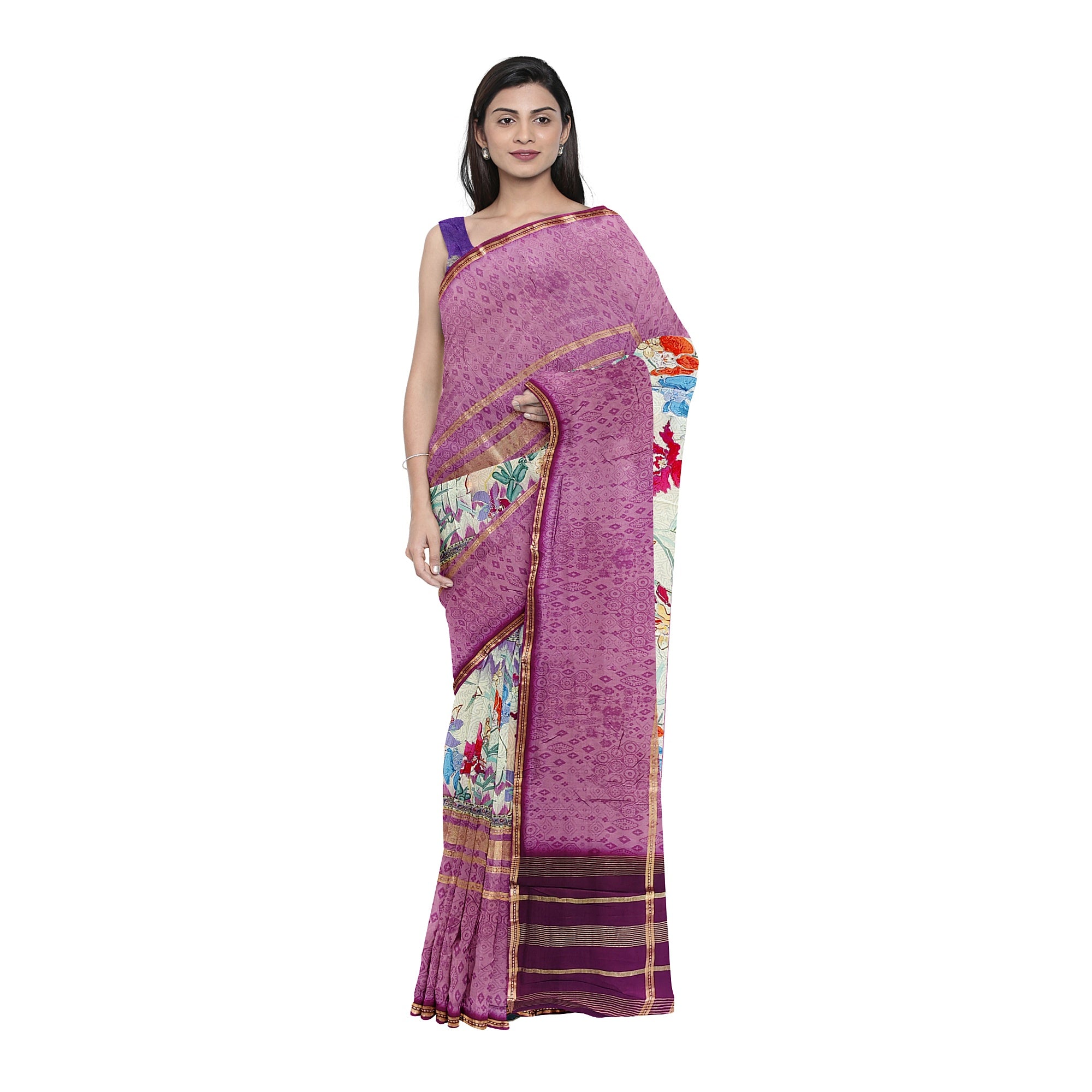 Onion shade Printed Fancy Saree – Shop Online