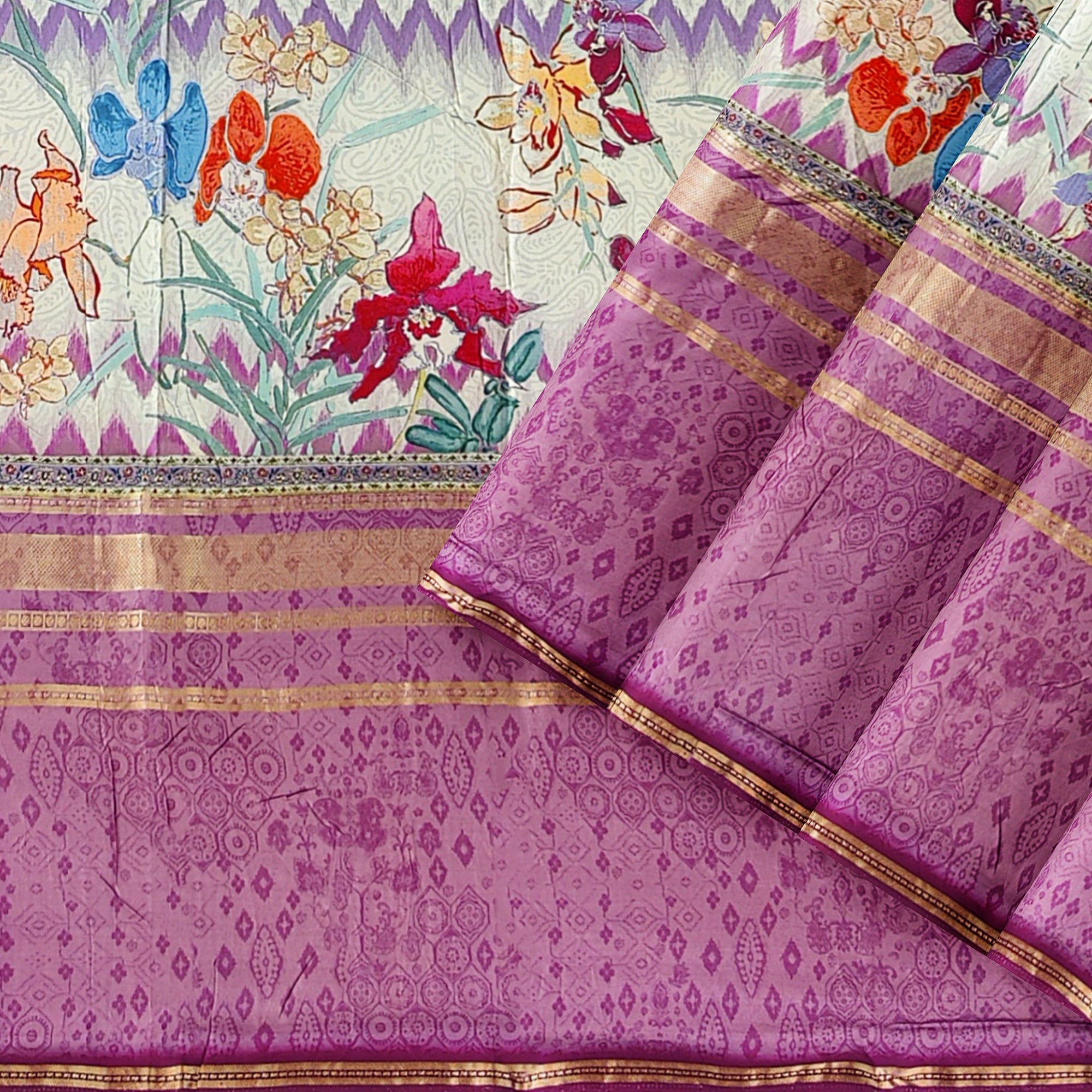 Onion shade Printed Fancy Saree – Shop Online
