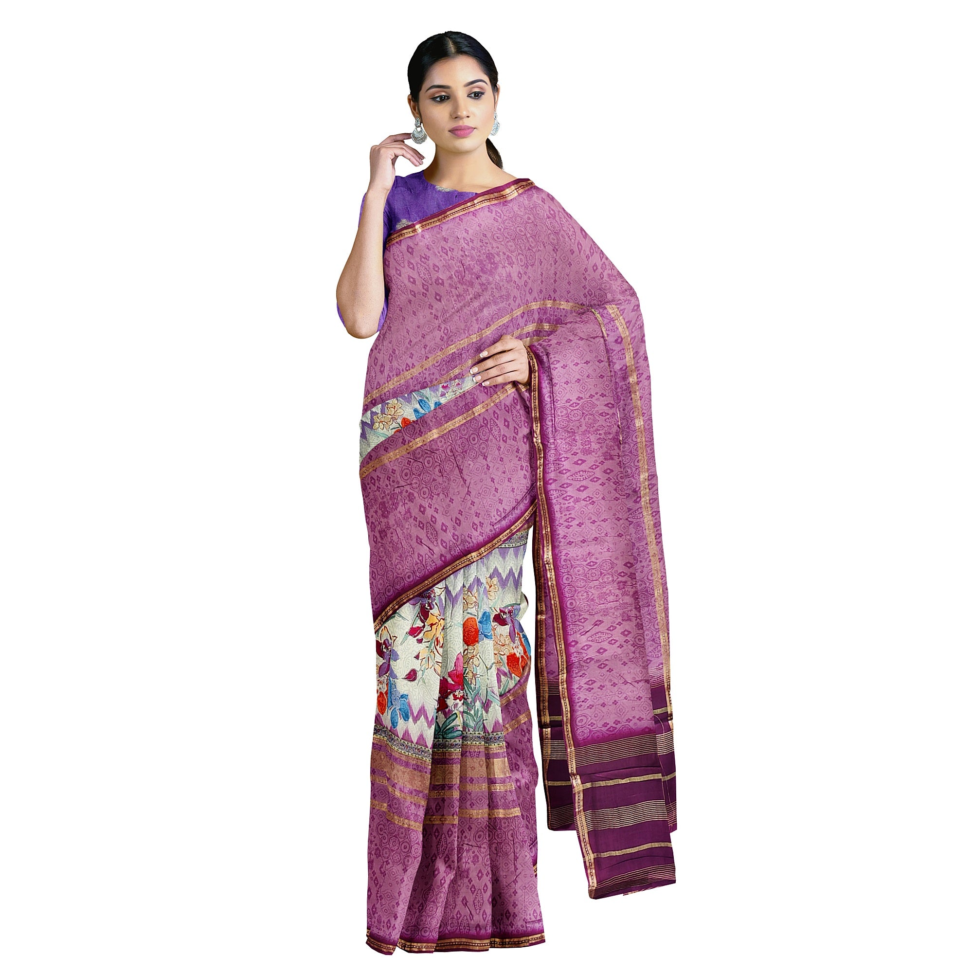 Onion shade Printed Fancy Saree – Shop Online