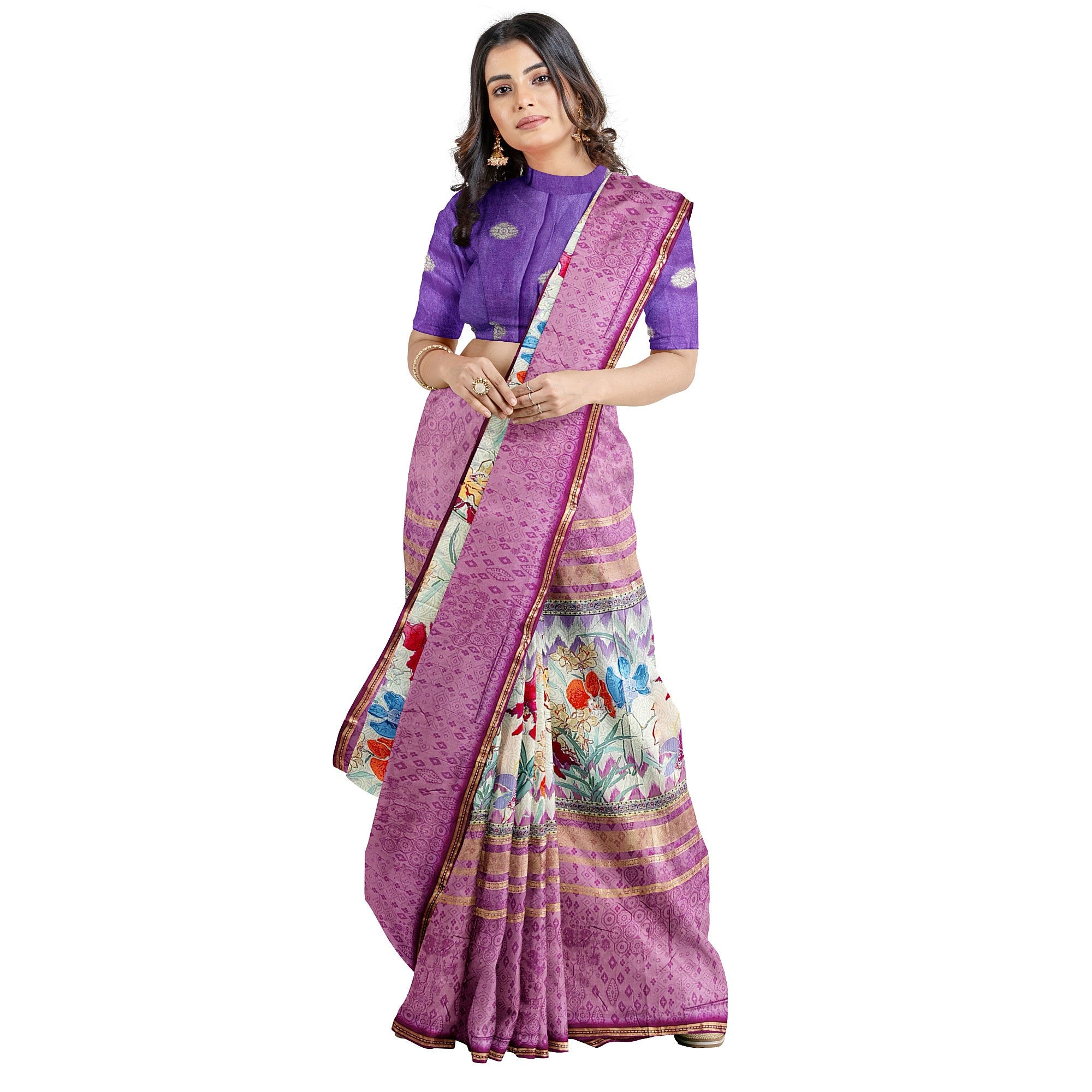Onion shade Printed Fancy Saree – Shop Online