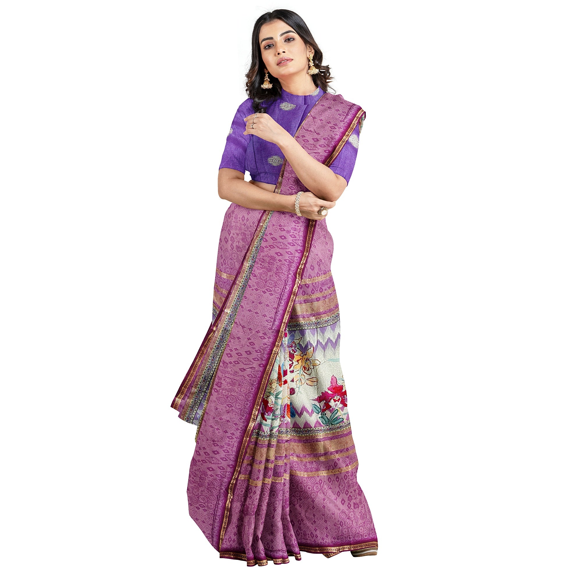 Onion shade Printed Fancy Saree – Shop Online