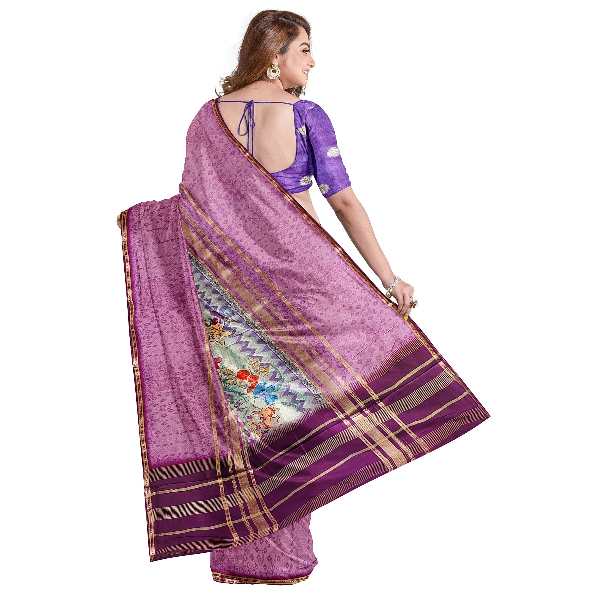 Onion shade Printed Fancy Saree – Shop Online