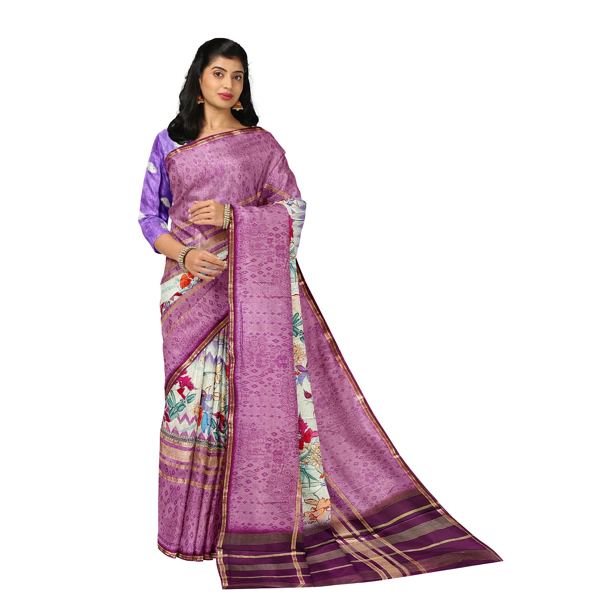 Onion shade Printed Fancy Saree – Shop Online