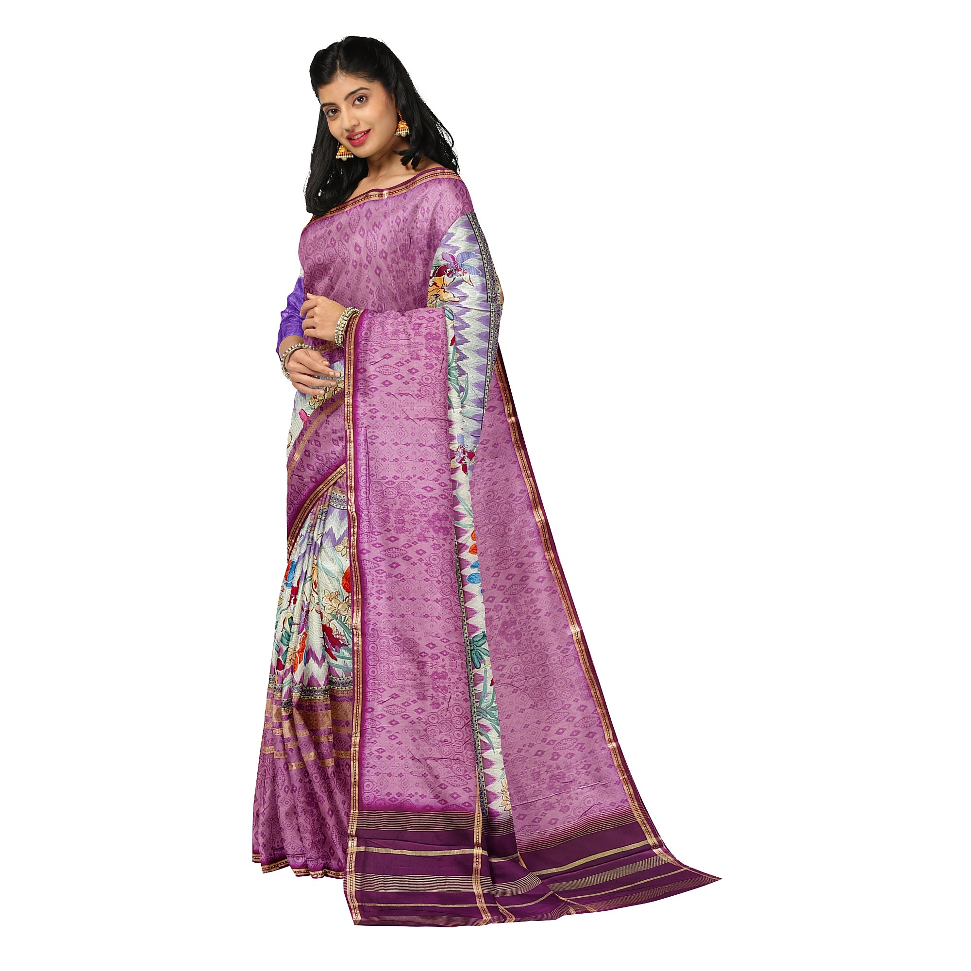 Onion shade Printed Fancy Saree – Shop Online