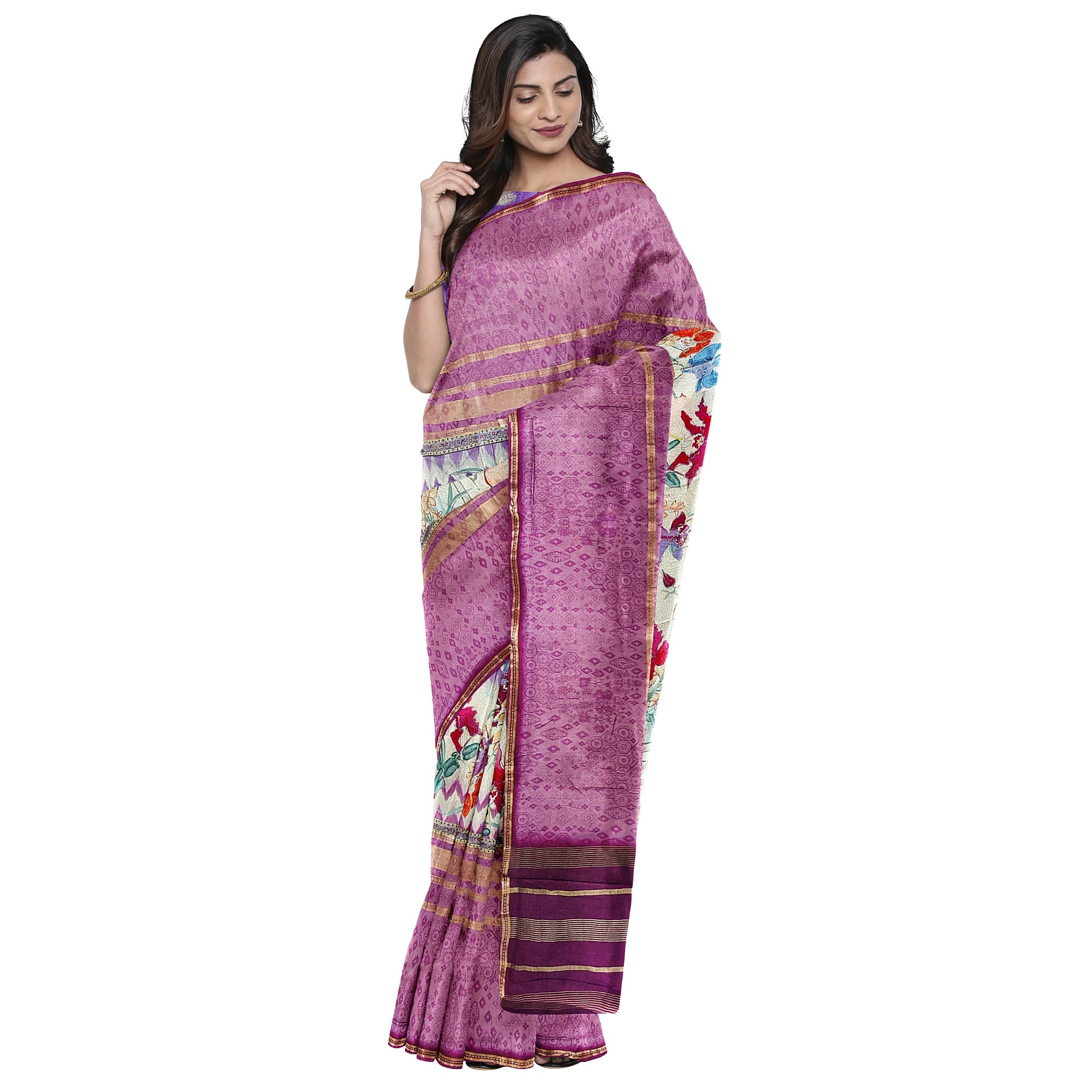 Onion shade Printed Fancy Saree – Shop Online