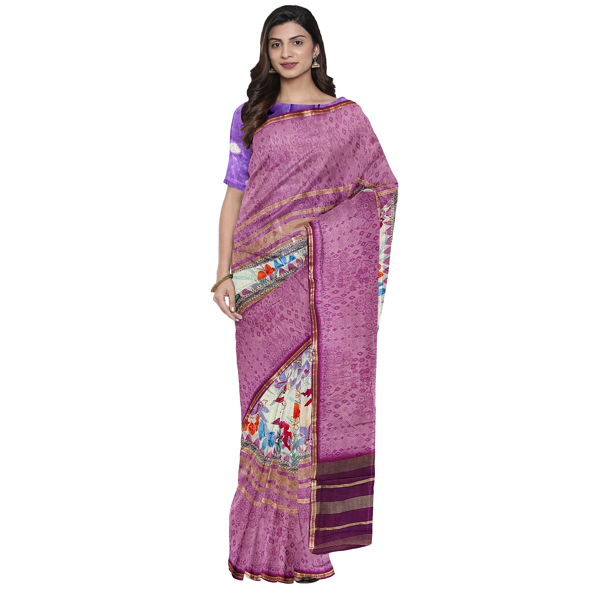 Onion shade Printed Fancy Saree – Shop Online