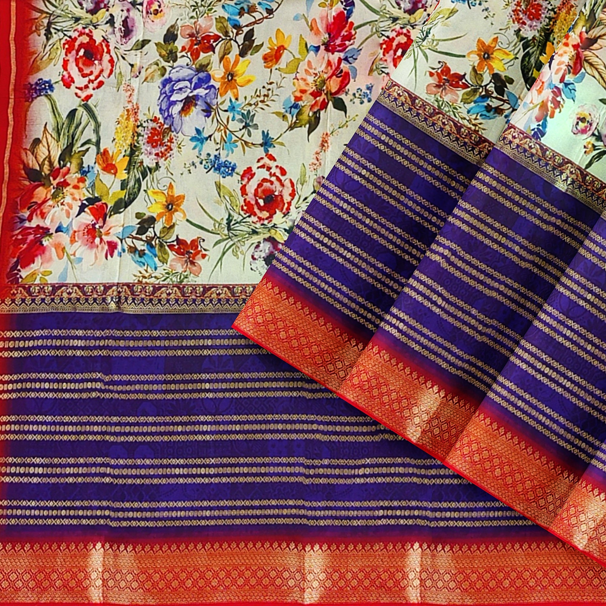 Purple Printed Fancy Saree – Shop Online