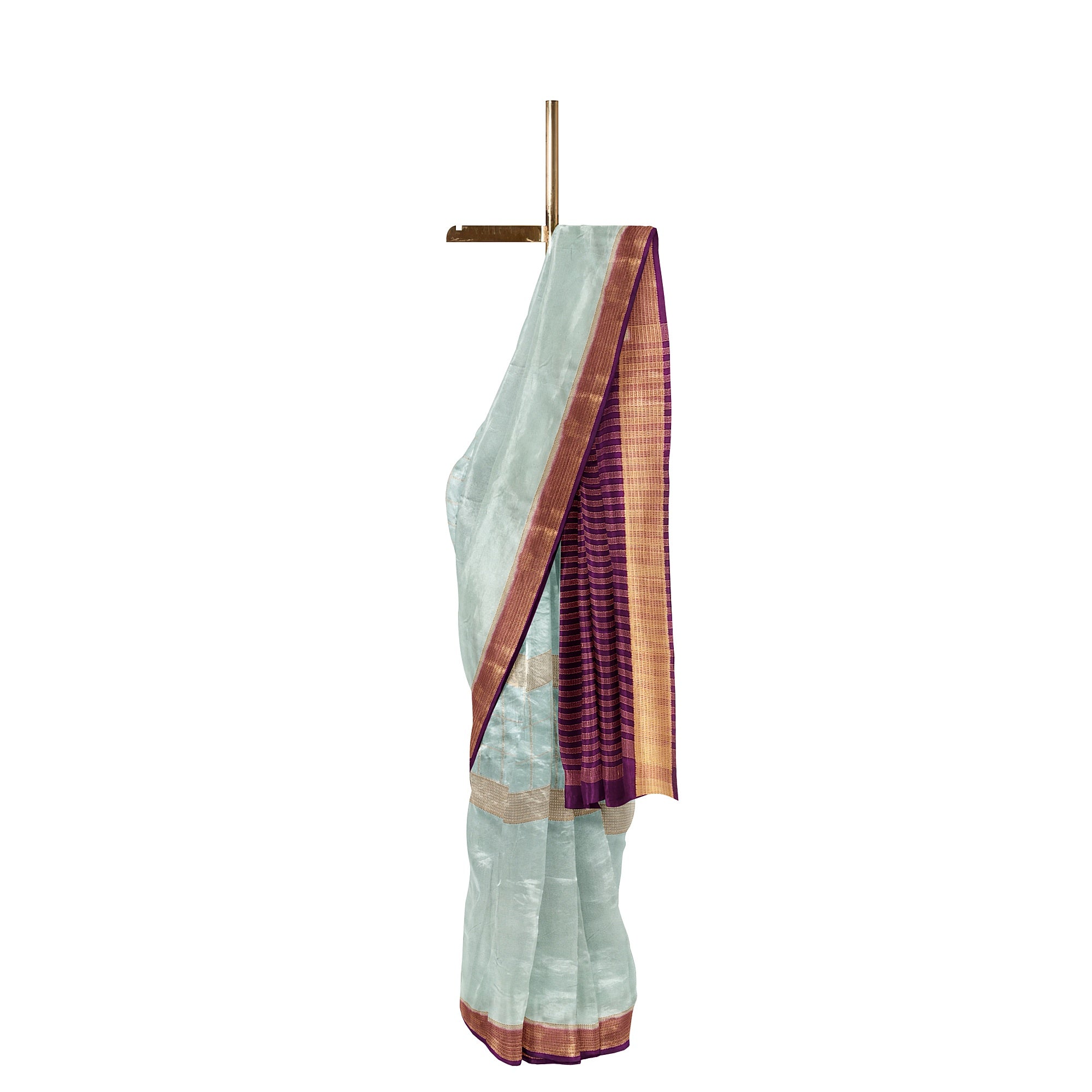 Bluish Designer Crepe Saree – Purple Pallu – Shop Online