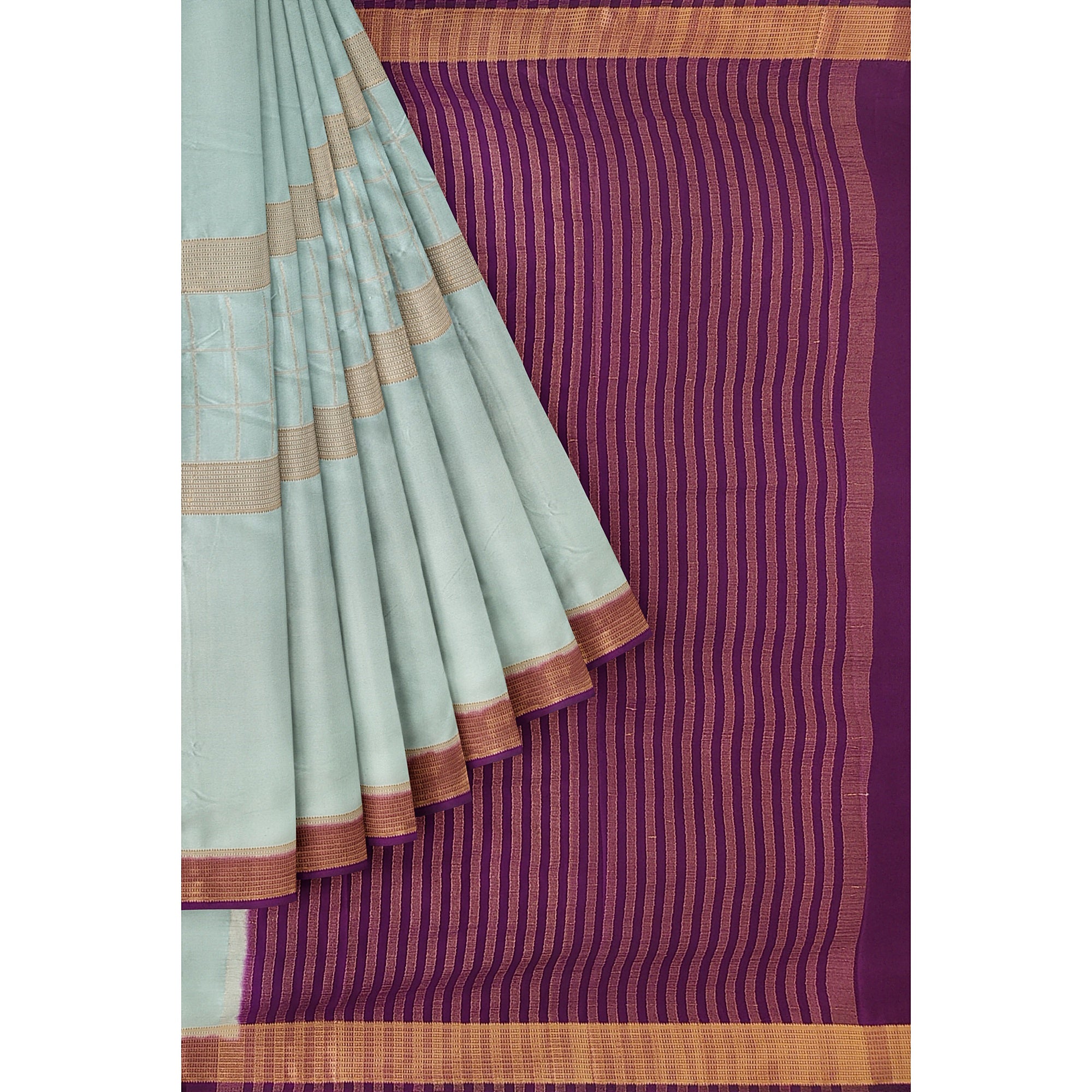 Bluish Designer Crepe Saree – Purple Pallu – Shop Online