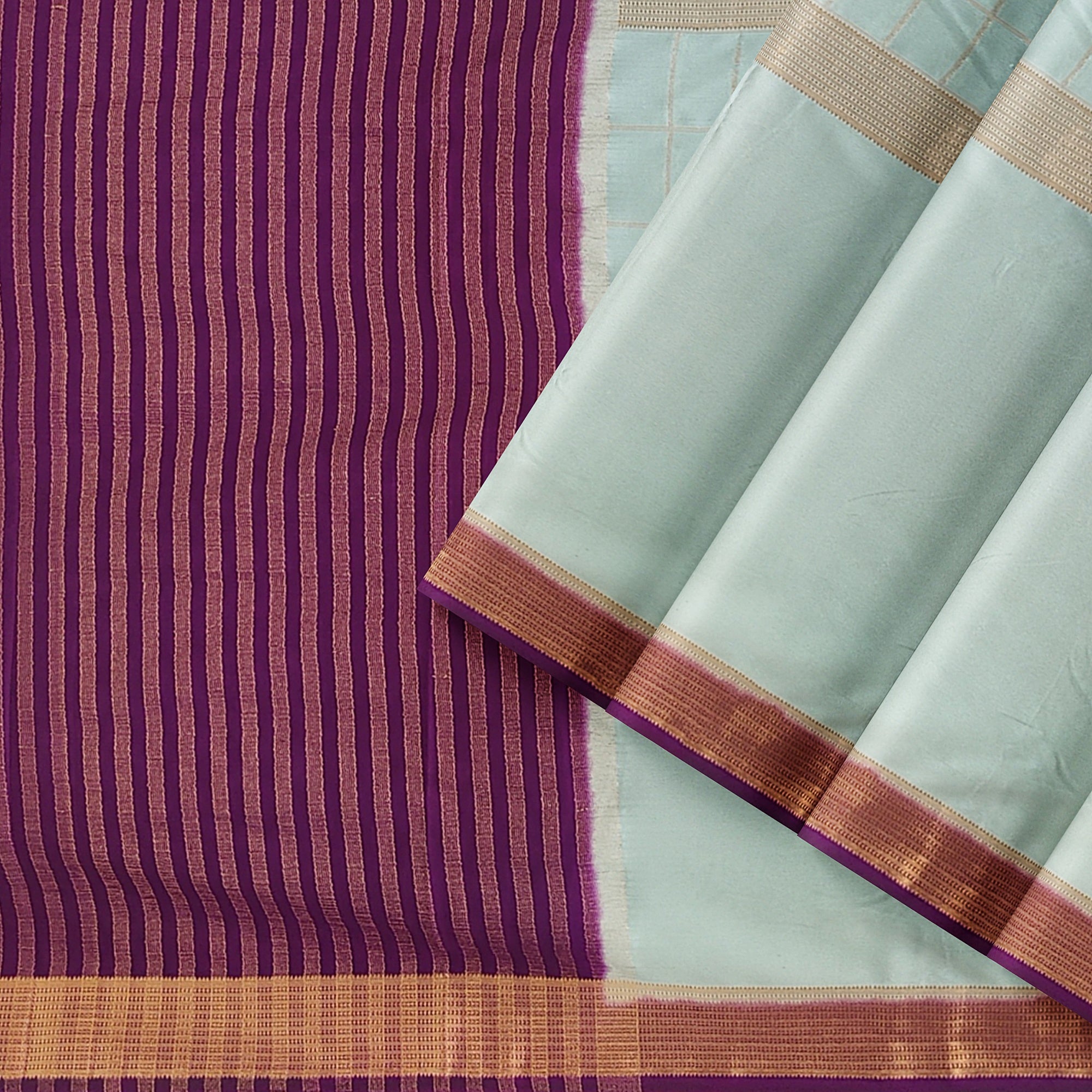 Bluish Designer Crepe Saree – Purple Pallu – Shop Online