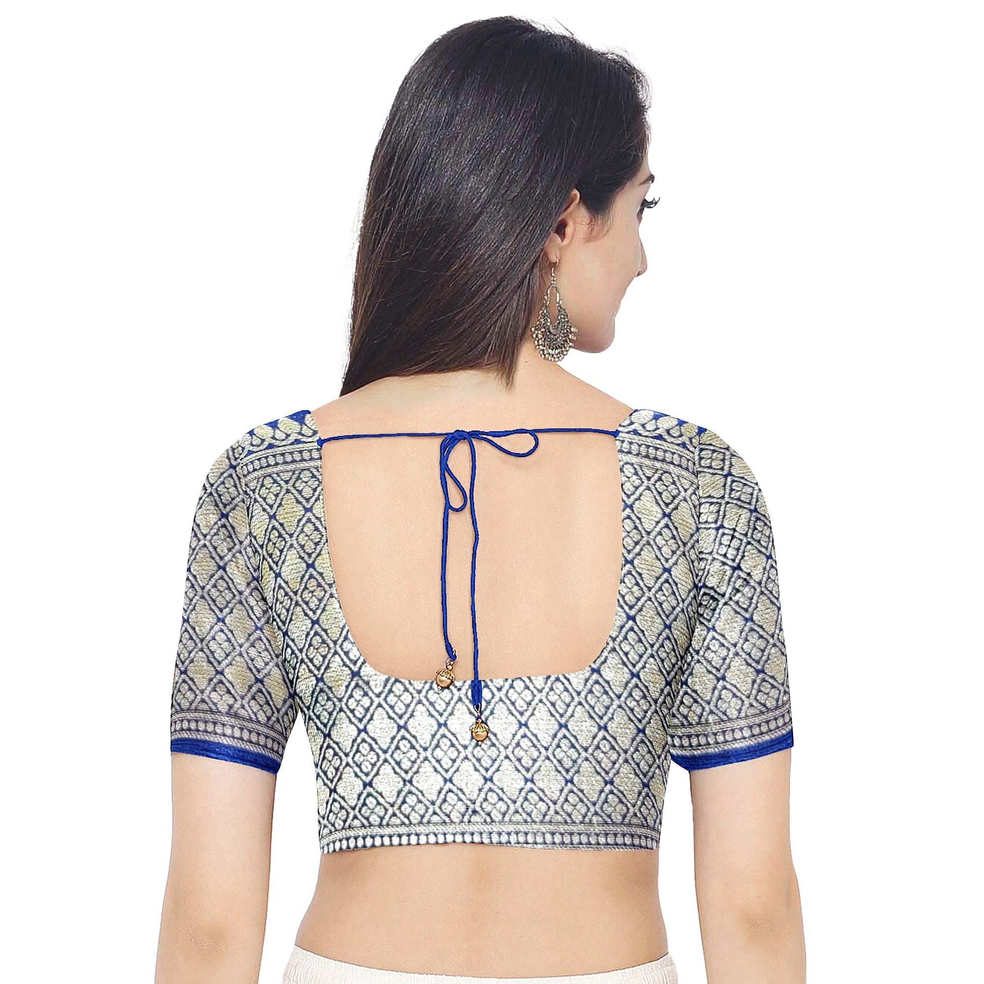 Blue Checked Semi Mysore Silk Saree – Navy Border – Shop Online