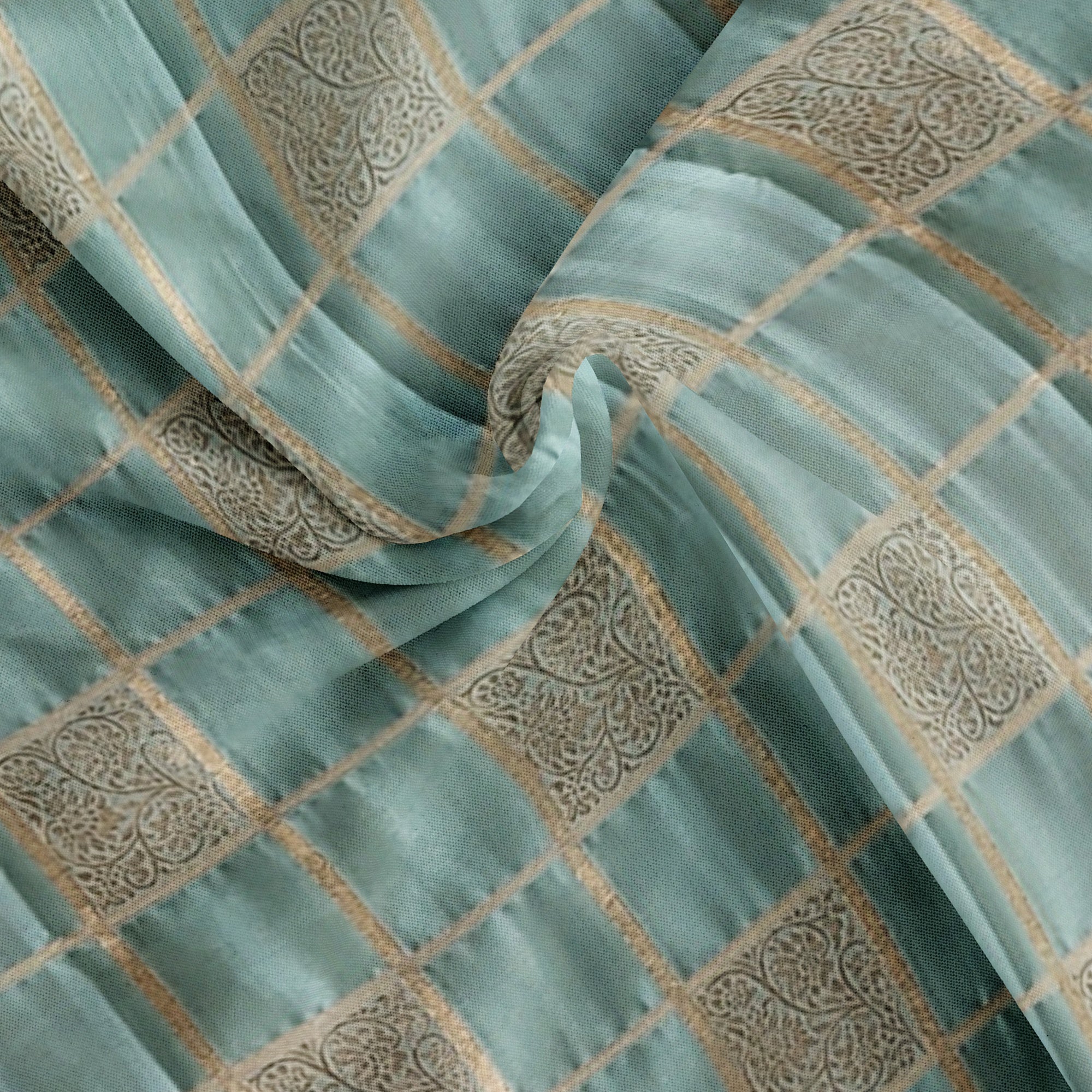 Blue Checked Semi Mysore Silk Saree – Navy Border – Shop Online