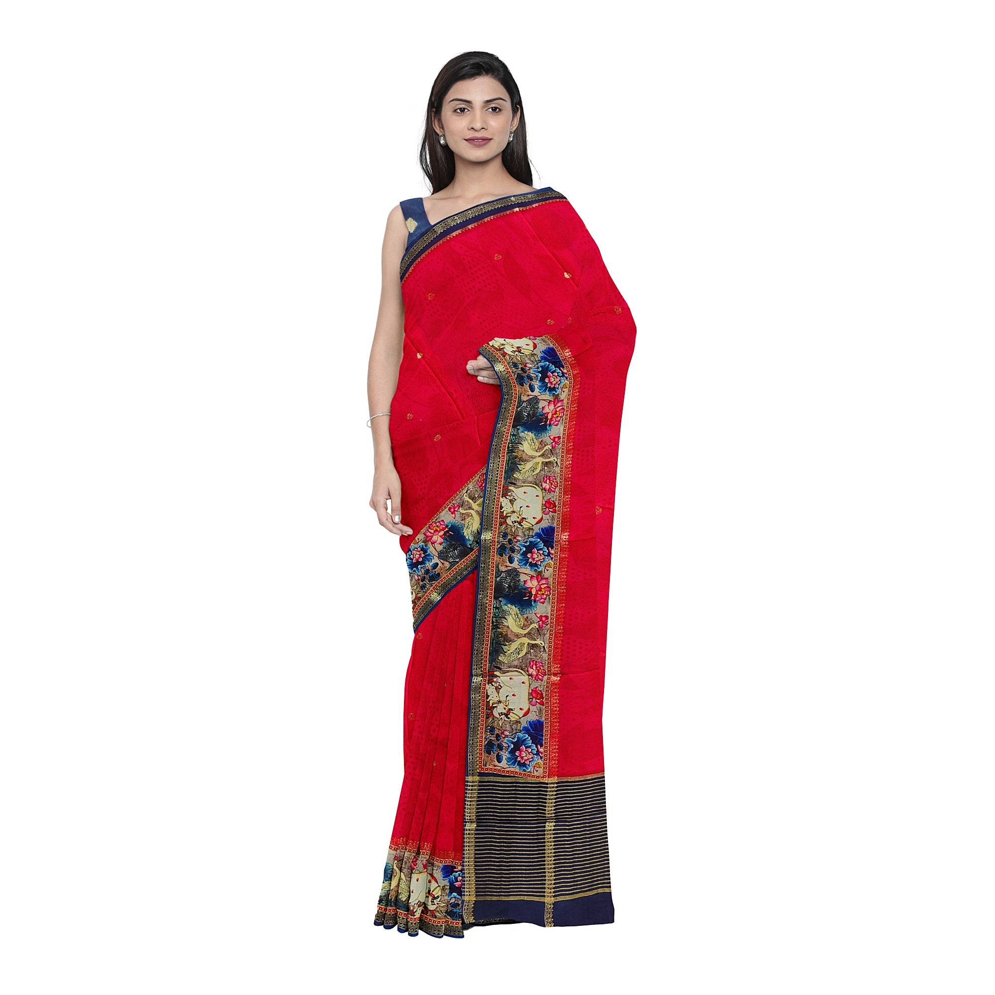 Raw Silk Saree – Traditional Elephant Border – Shop Online