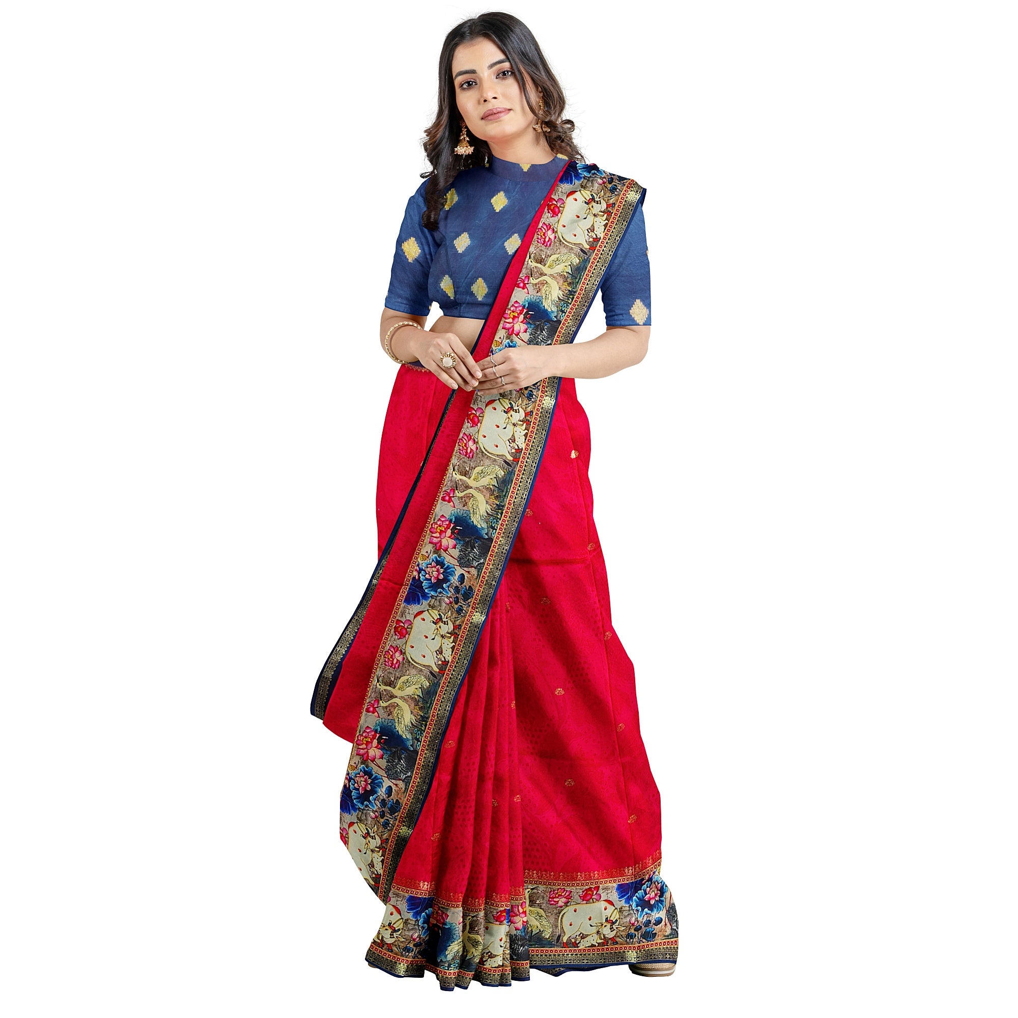 Raw Silk Saree – Traditional Elephant Border – Shop Online