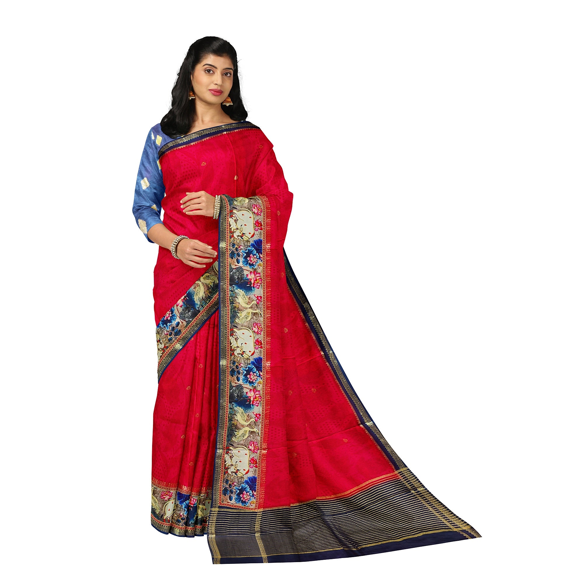 Raw Silk Saree – Traditional Elephant Border – Shop Online