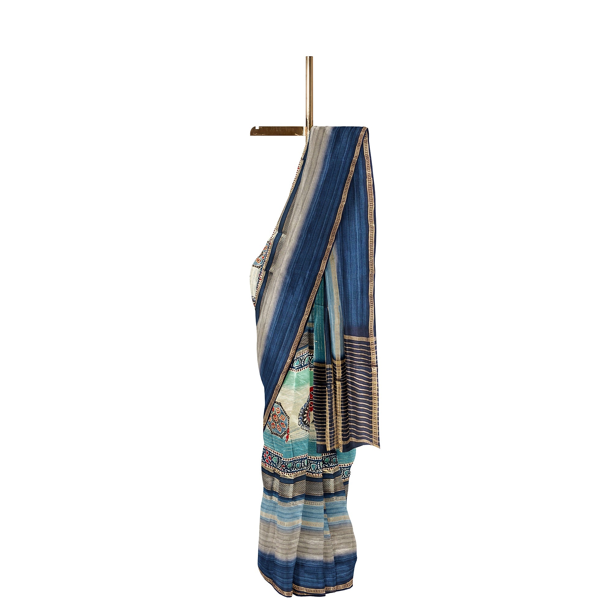 Blue Printed Saree – Grey Shaded Design – Shop Online
