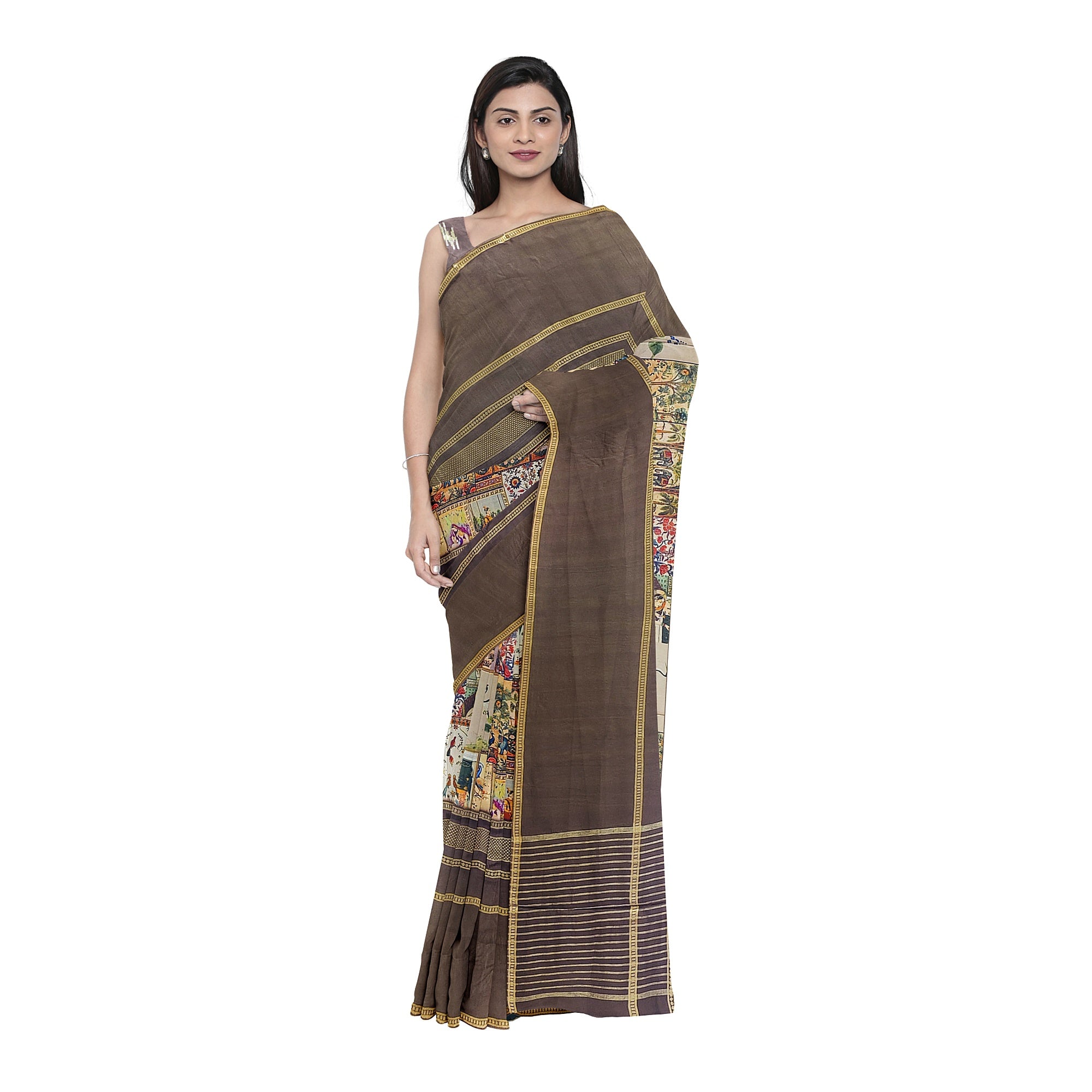 Chocolate Printed Saree – Traditional Design – Shop Online